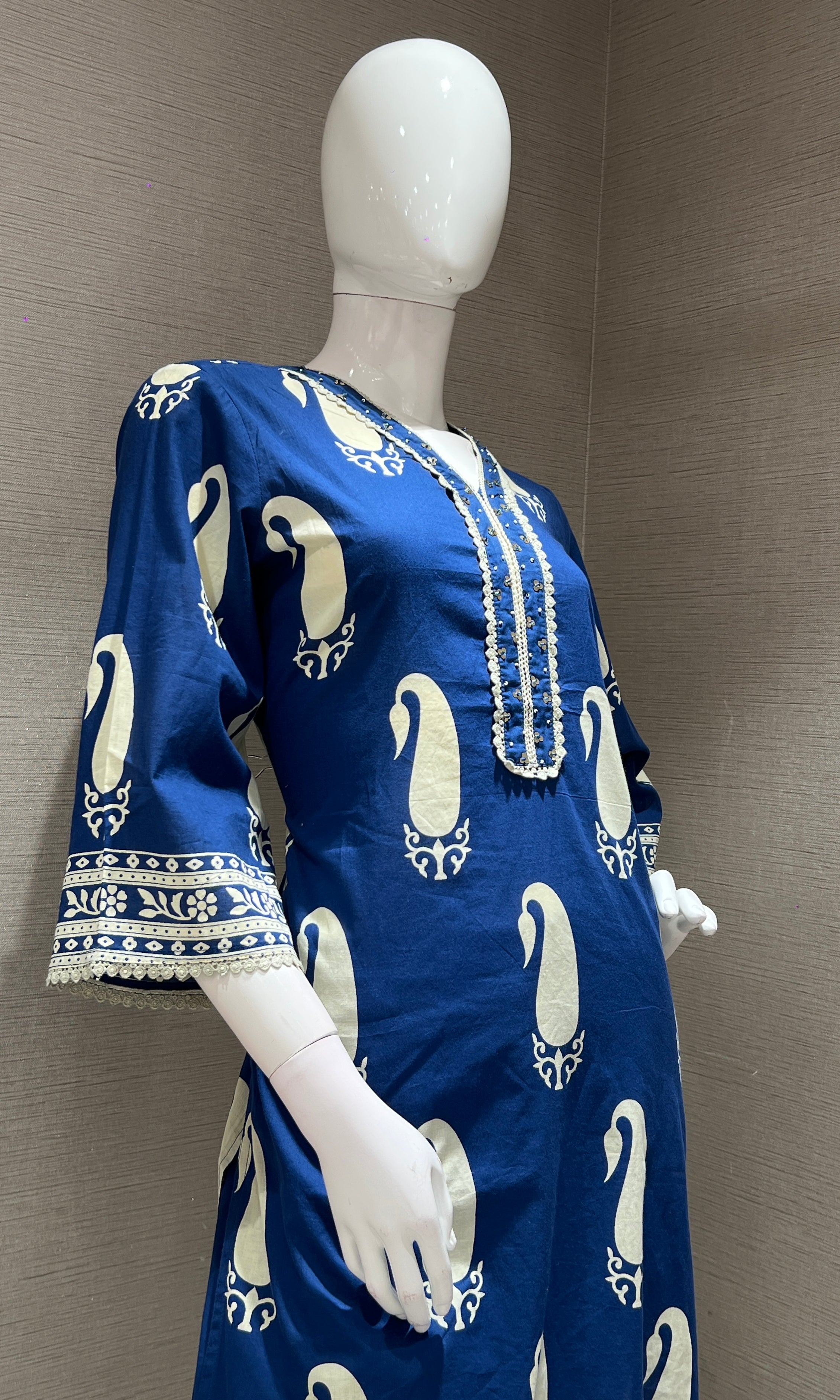 Blue EMBROIDERED PRINTED kurta set