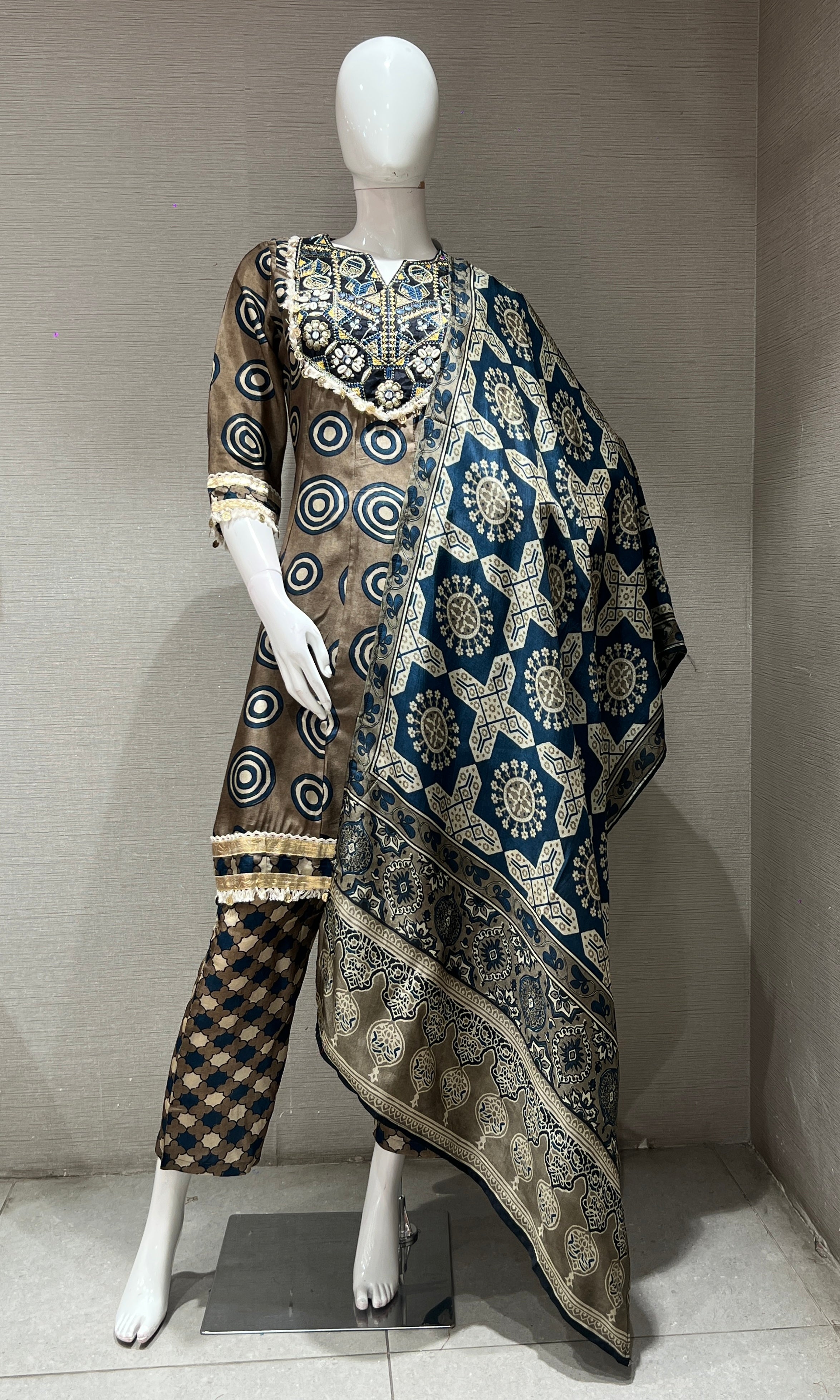 Light brown PRINTED kurta set