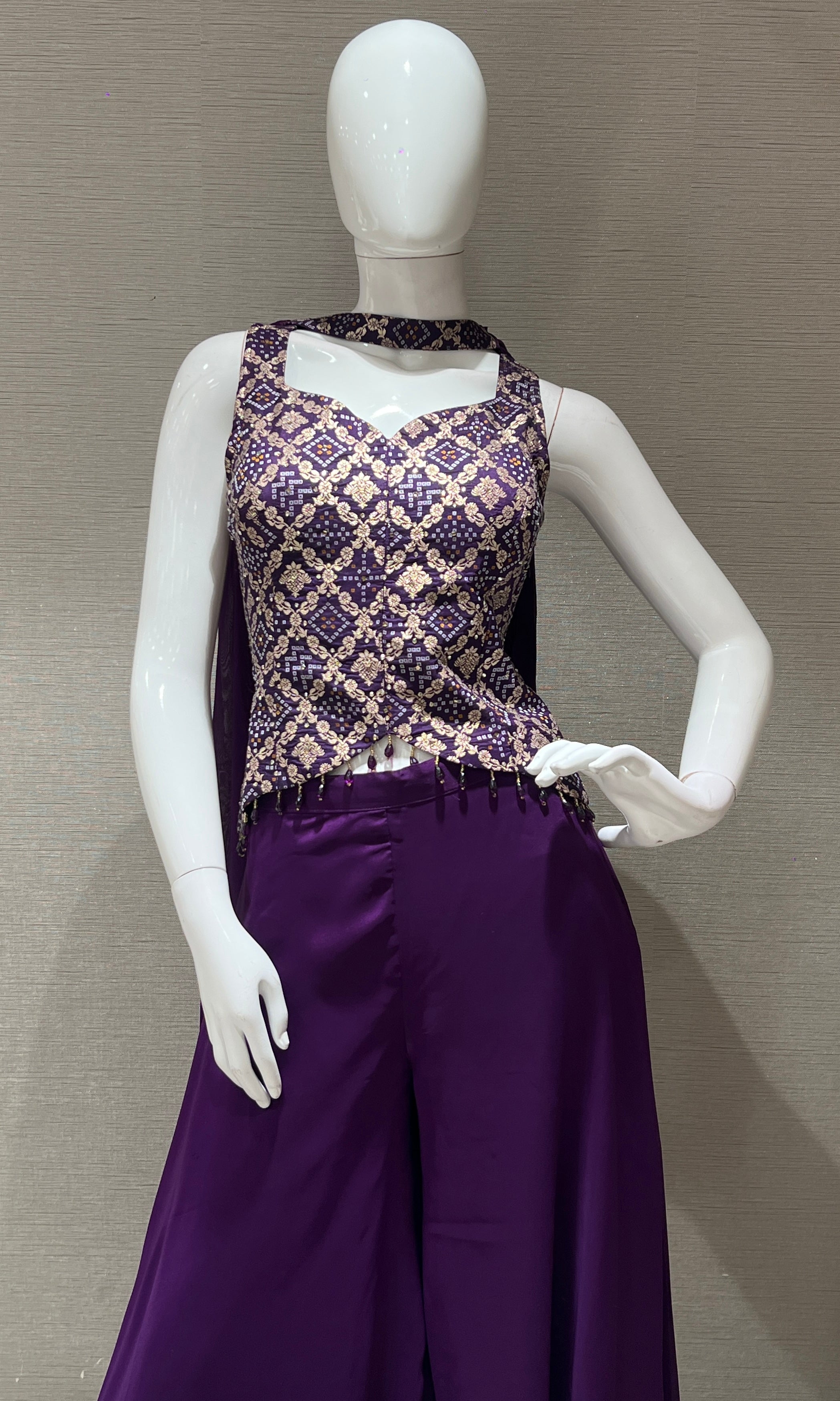 Purple Embellished Peplum WITH Palazzo set