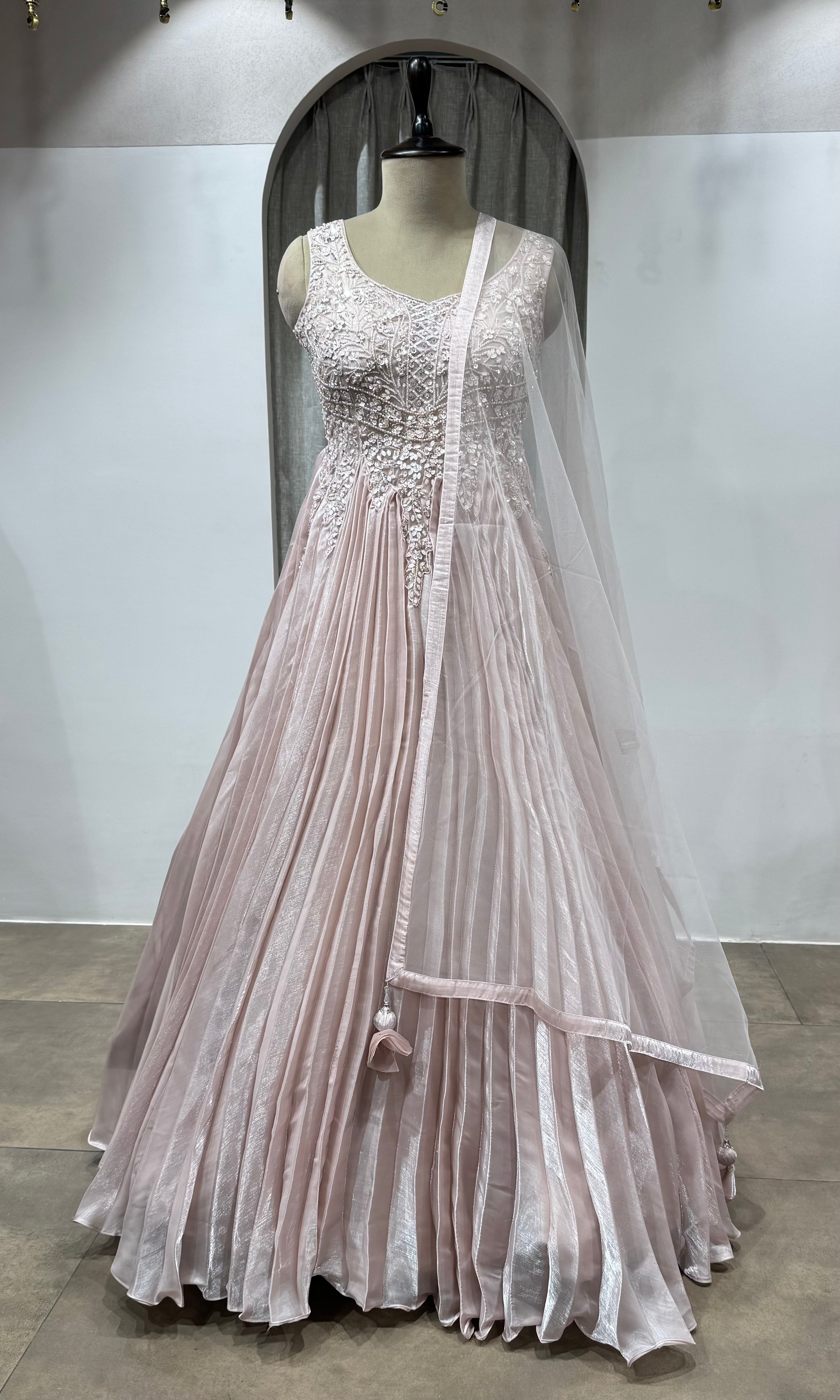 Onion Pink Sequins Embroidered Gown