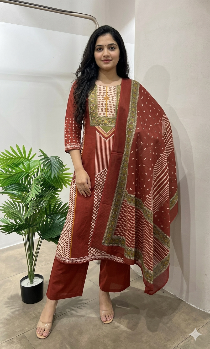 Red PRINTED kurta set