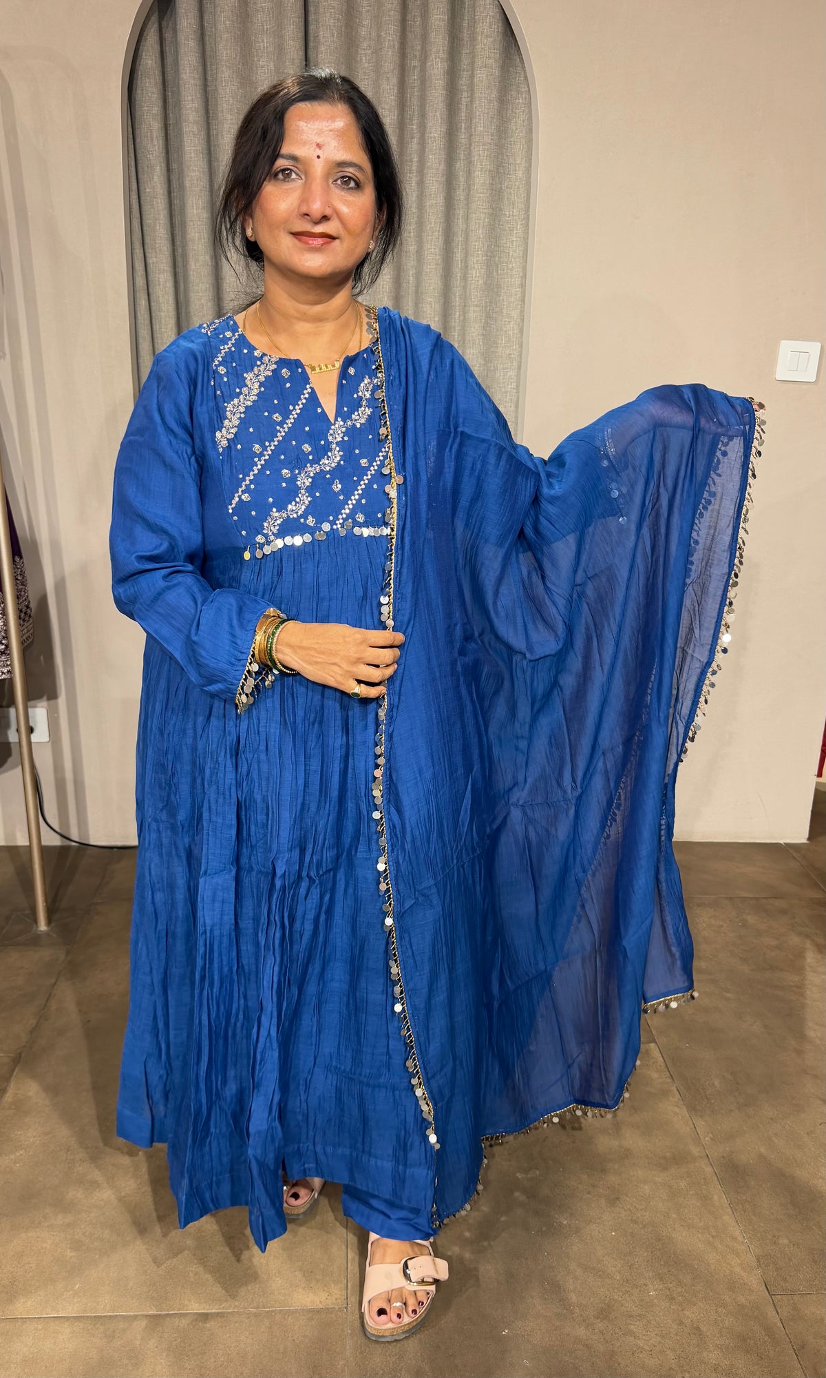 Royal Blue Mul Chanderi Kurta Set with Sheer Dupatta