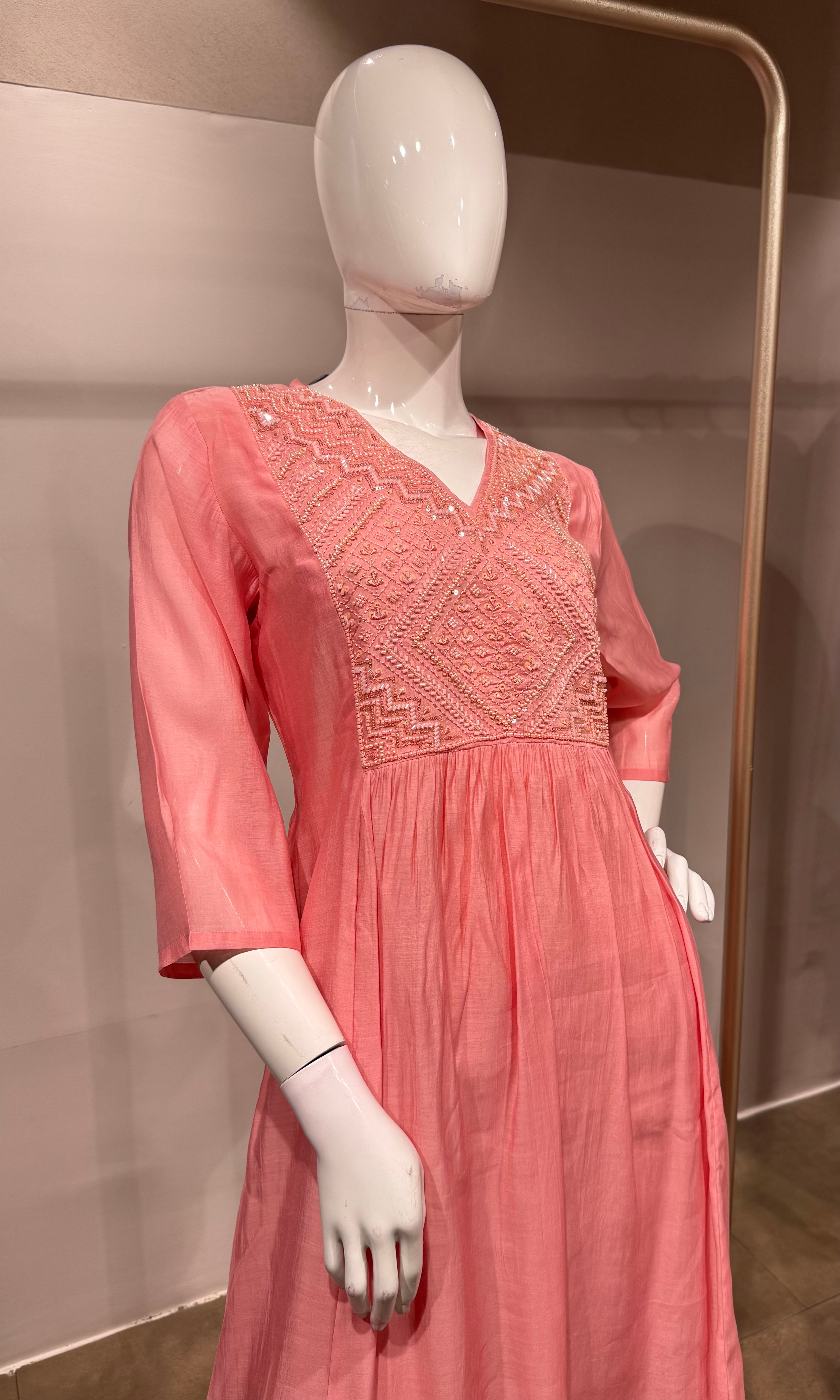 blush pink mul chanderi kurta set