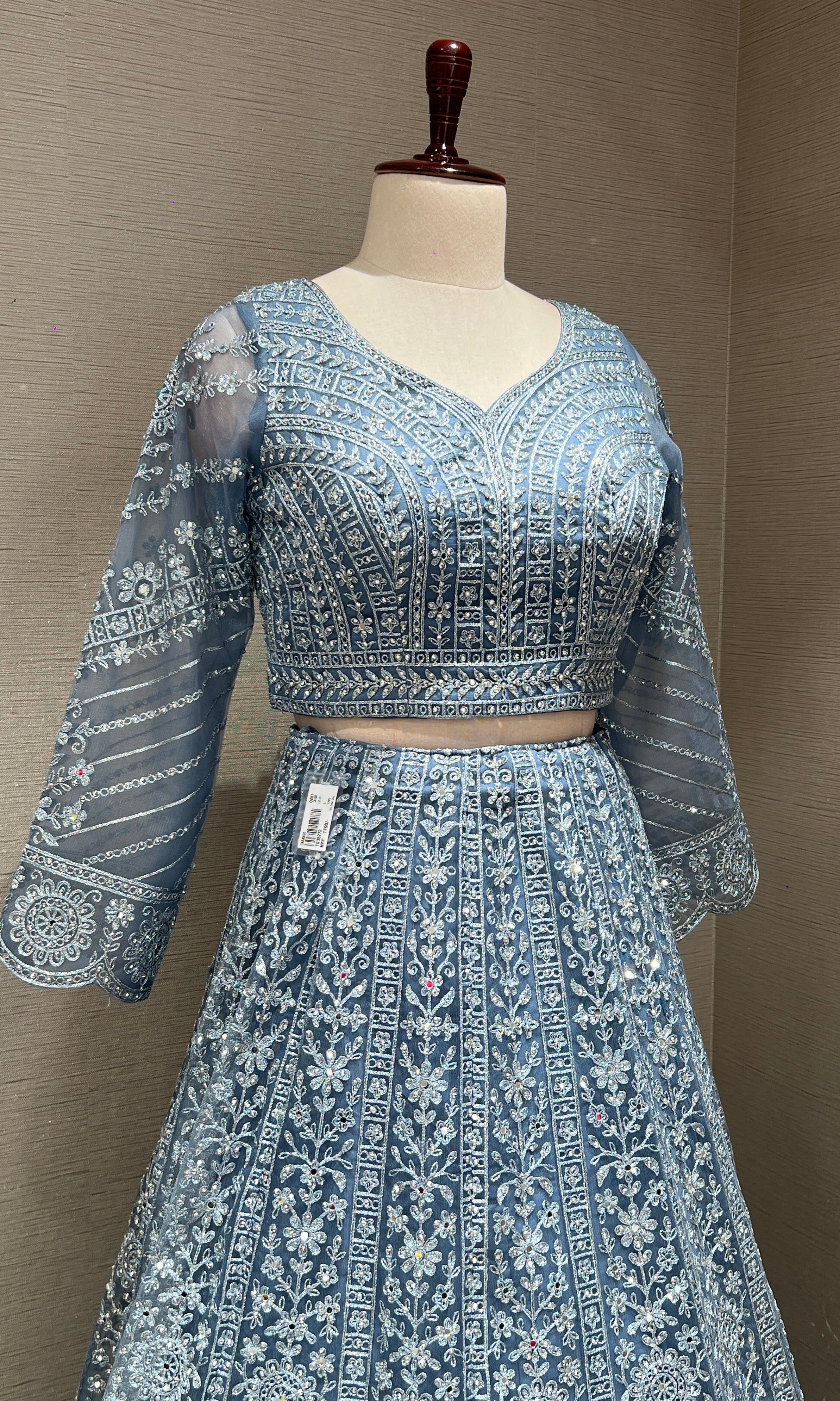 Light blue net intricate embroidered Lehenga