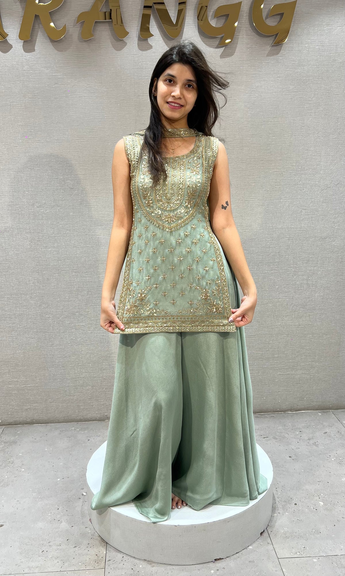 Sage Green Zari Embroidered Chanderi Palazzo Set