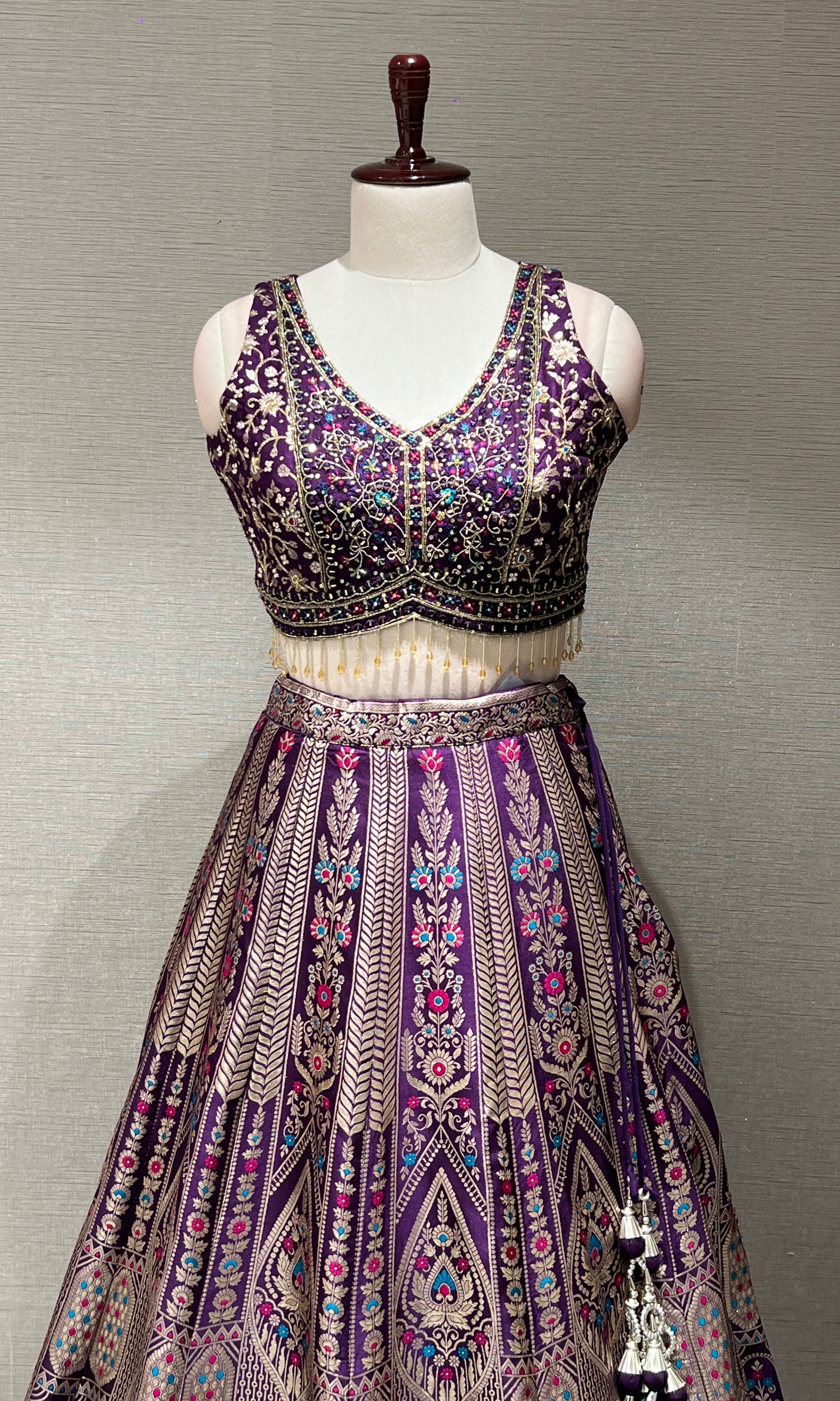 Purple Lehenga with Multicolor intricate embroidery