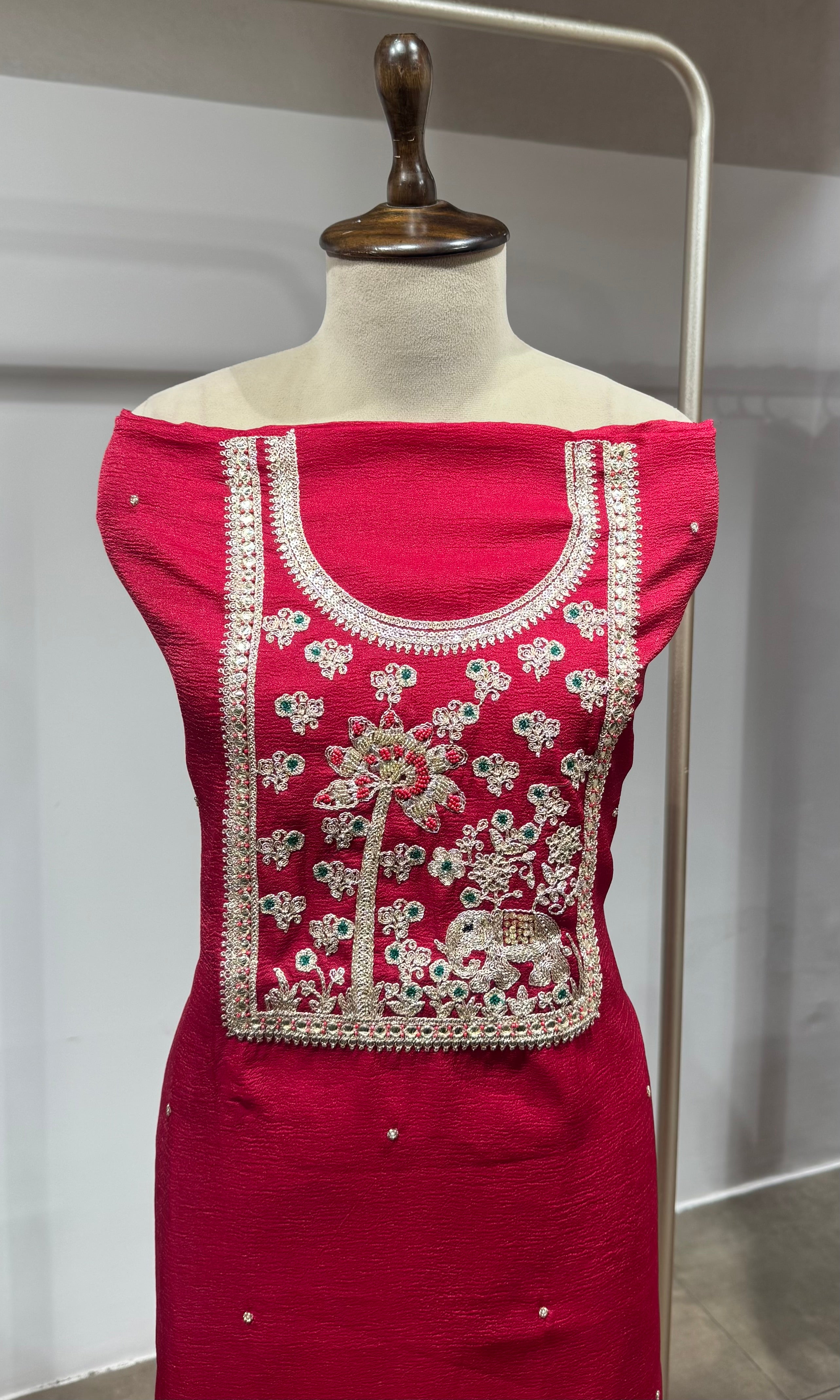 Red ETHINC DRESS MATERIAL WITH BANARASI DUPATTA