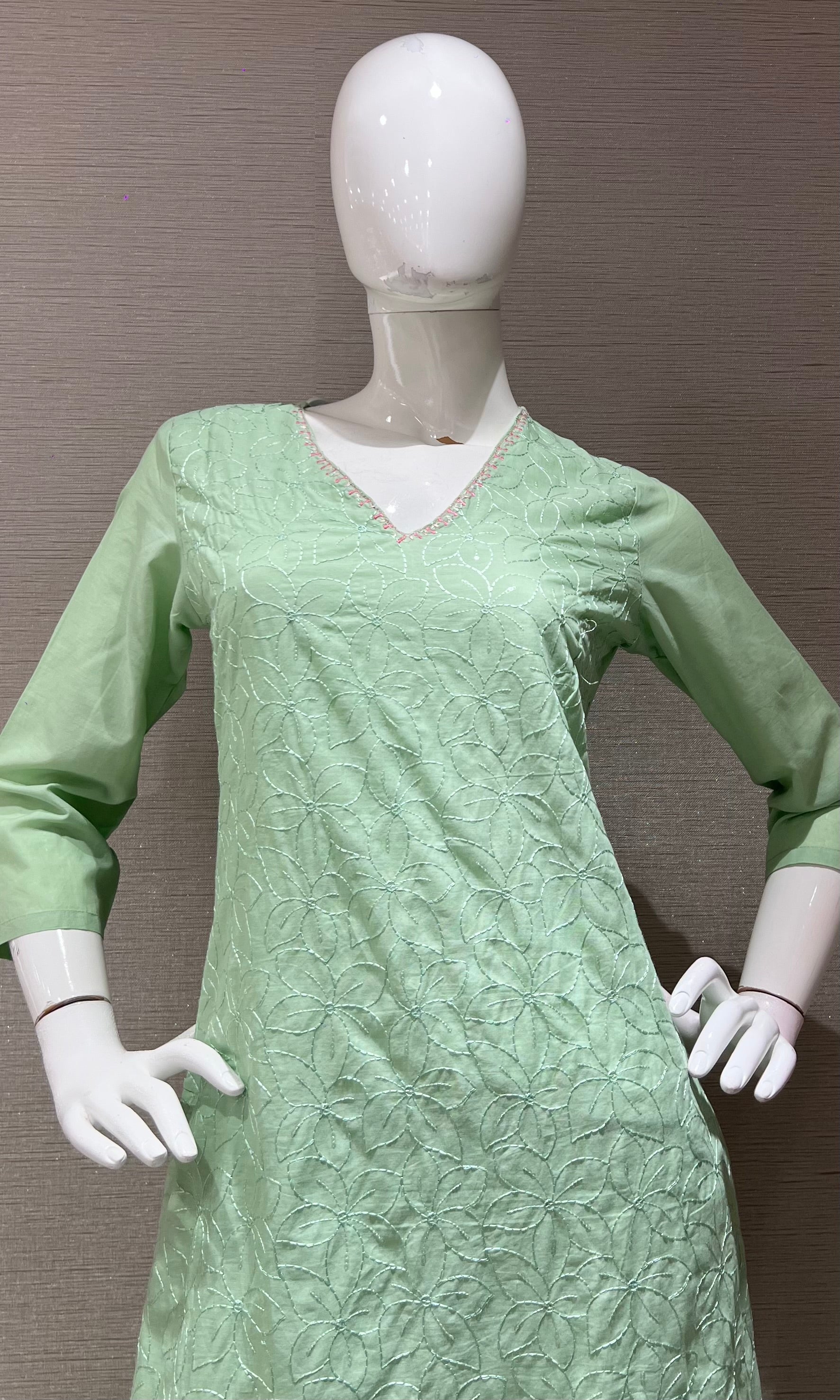 Pista Green Floral Kurta Set with Matching Dupatta