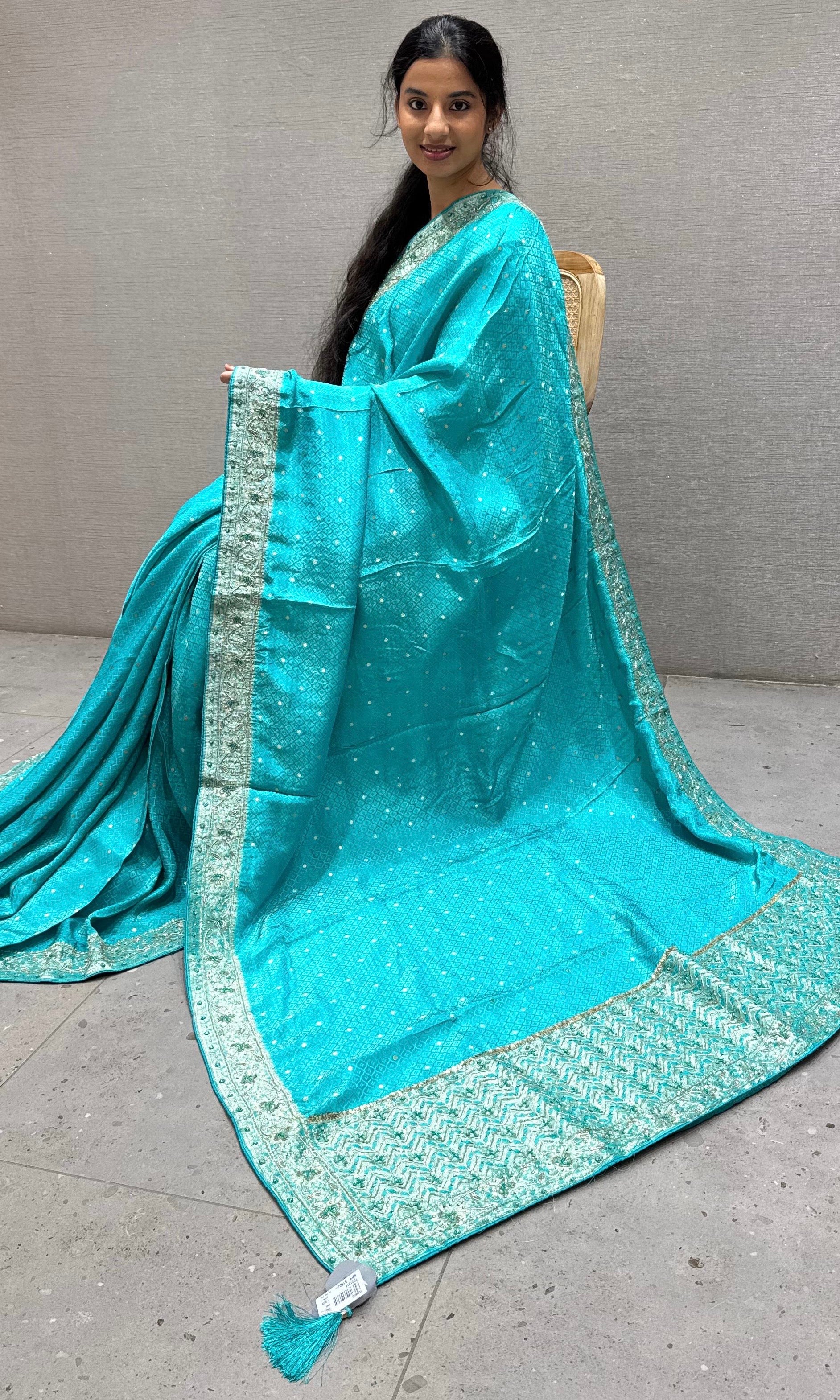 Firozi sea blue Banarasi saree