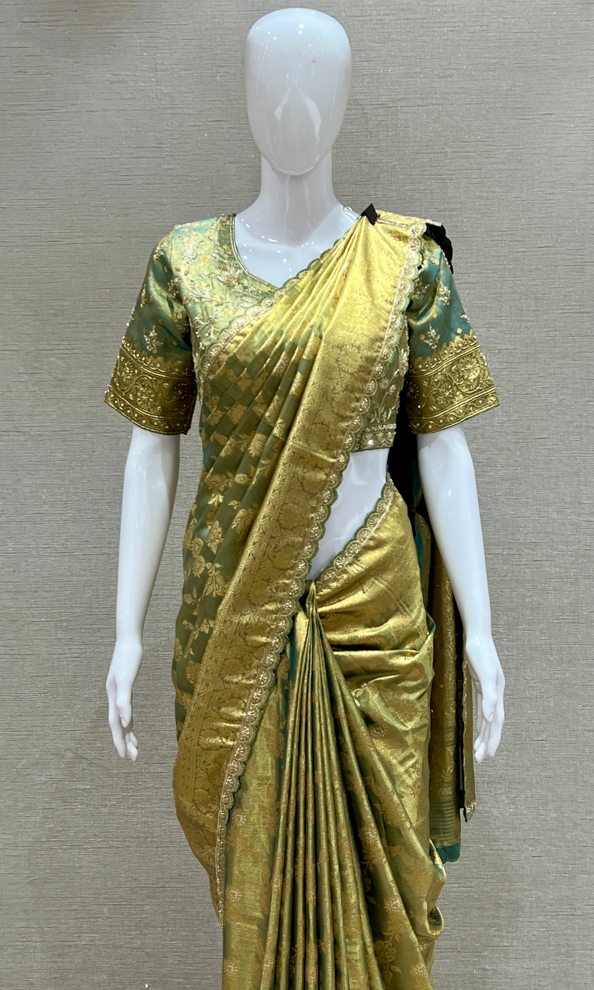 Green saree with ready blouse