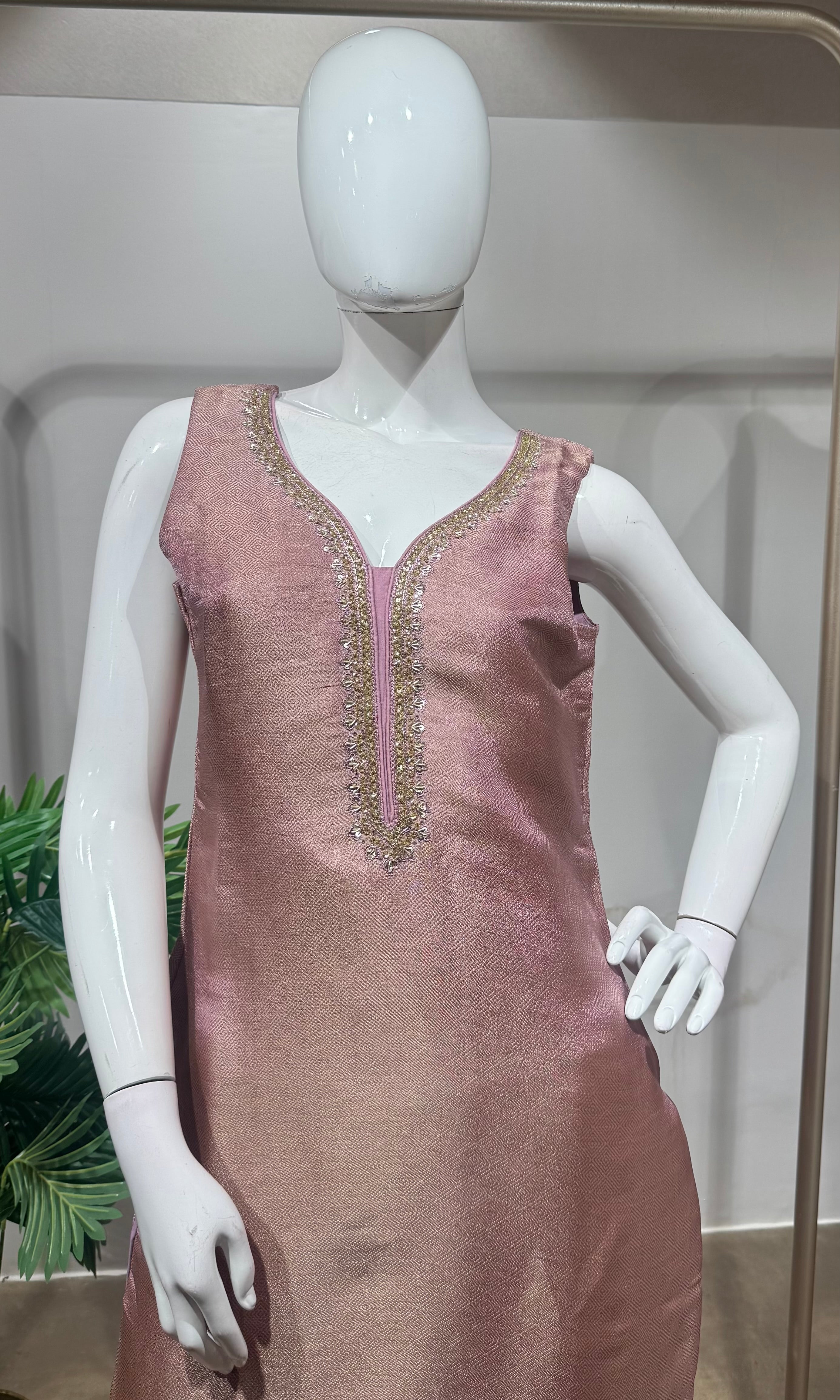 Pink Tissue embroidered Straight Cut