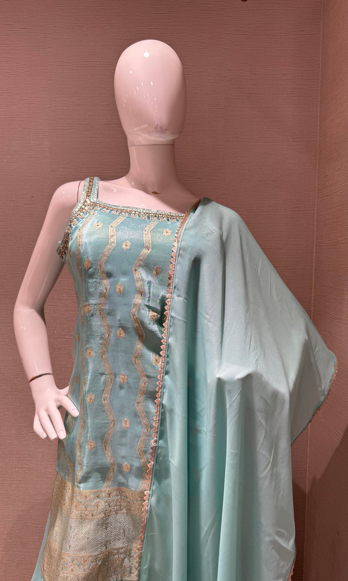 Sea Blue Georgette Flared Sharara set with Dupatta
