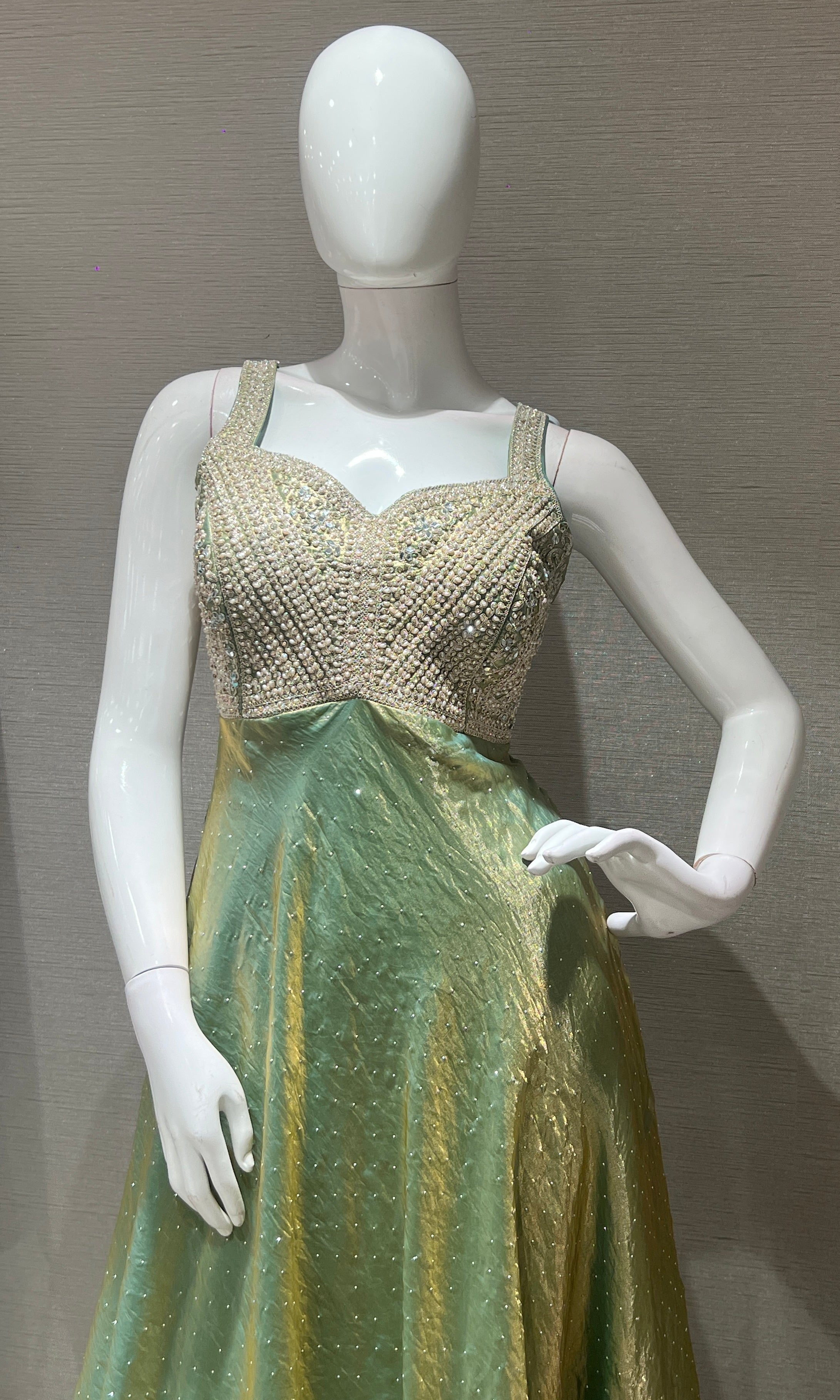 Pista green Anarkali WITH PALAZZO PANTS