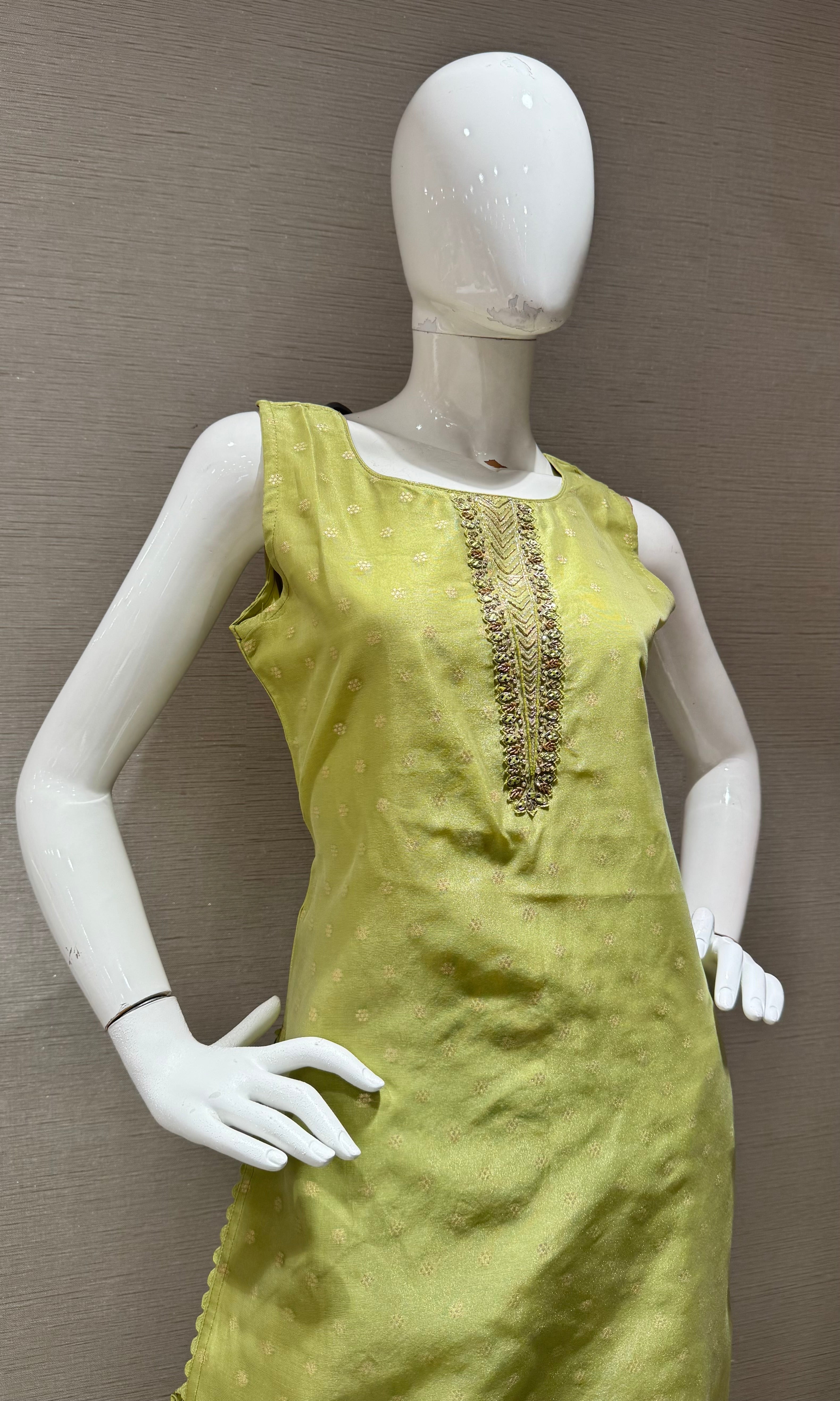 Pista Green Silk Kurta Set with Gold Brocade Dupatta