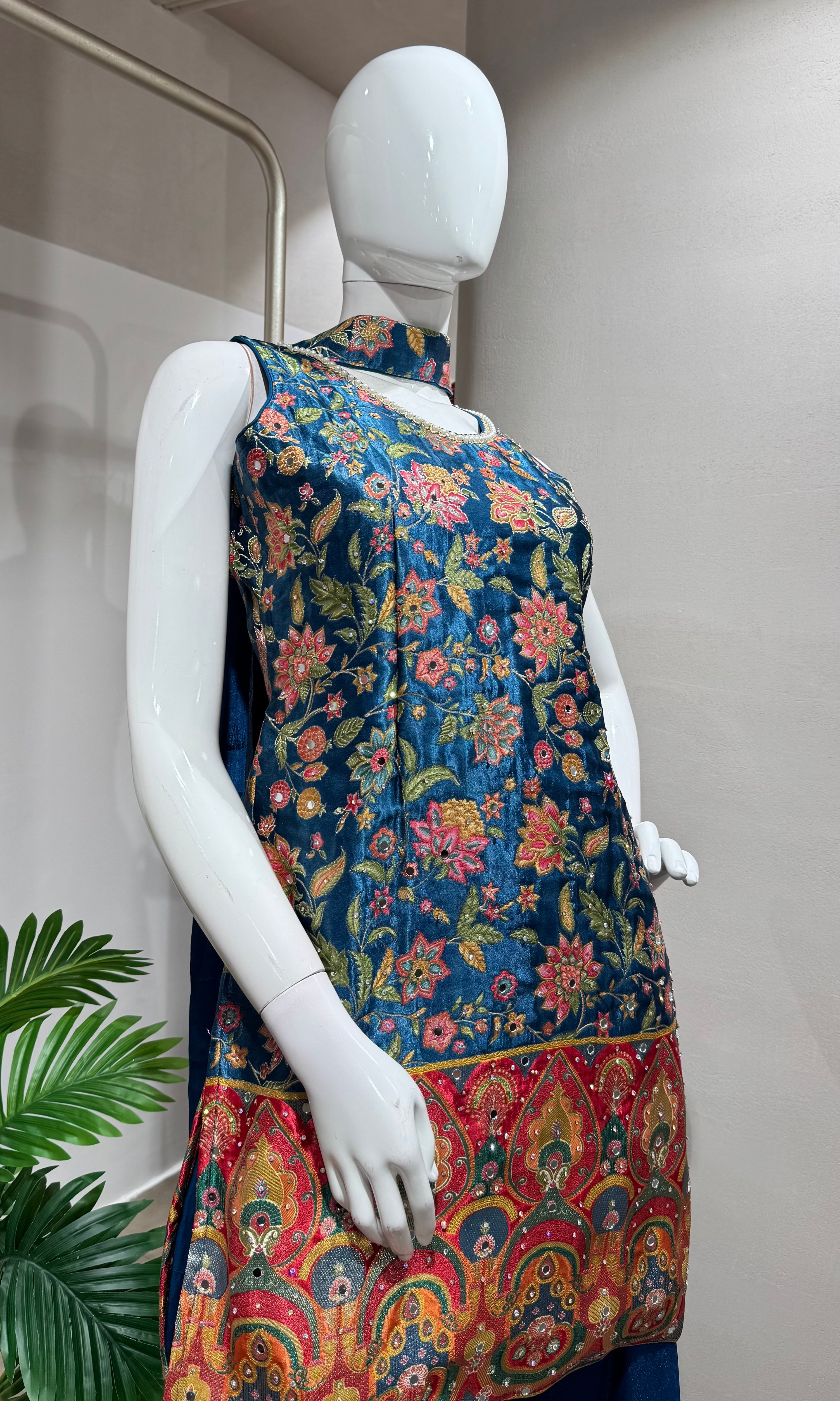 BLUE FLORAL ETHNIC SHARARA SET