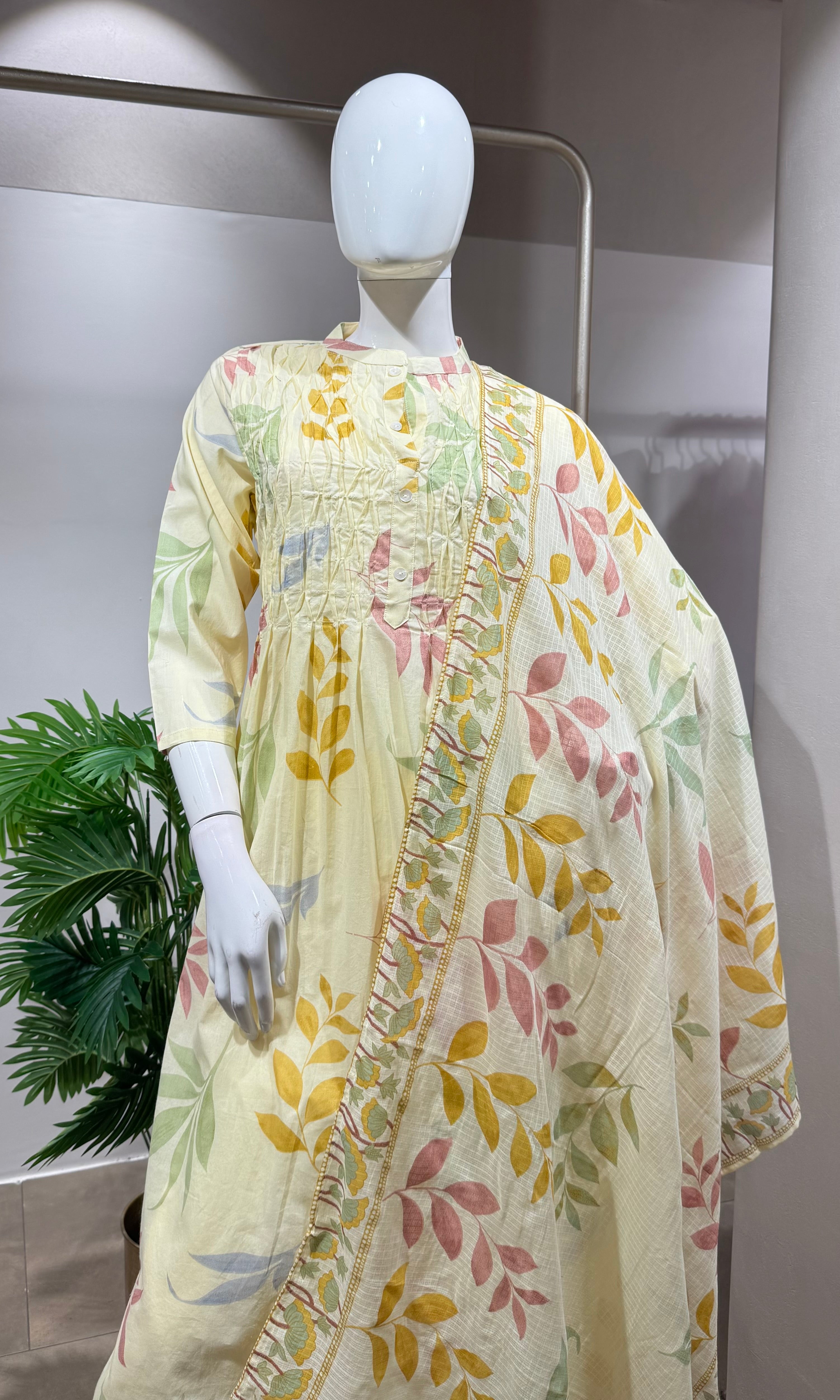 GREEN Floral Embroidered Cotton KURTA Set