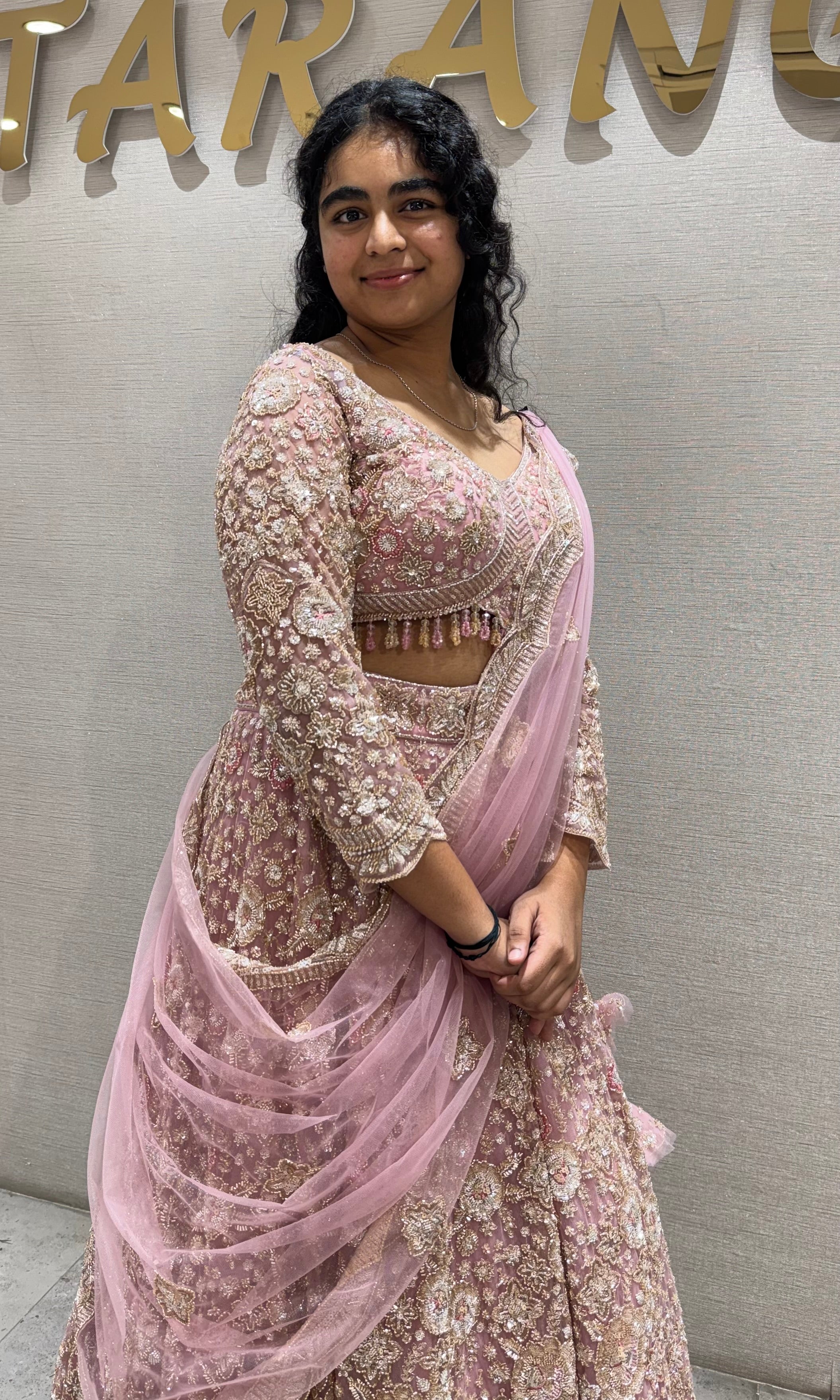 Onion pink Embroidered Net Lehenga Set