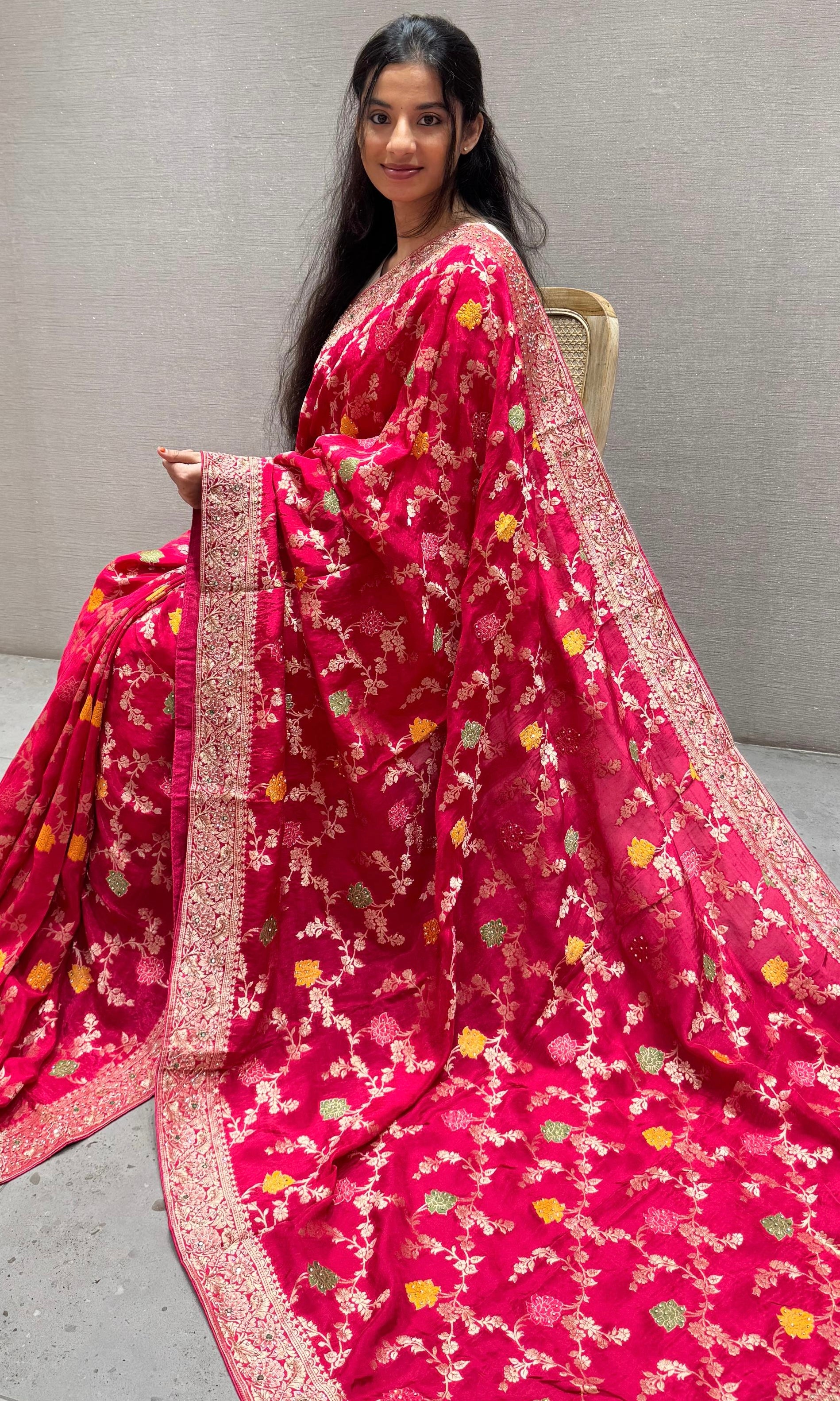 Pink Banarasi saree