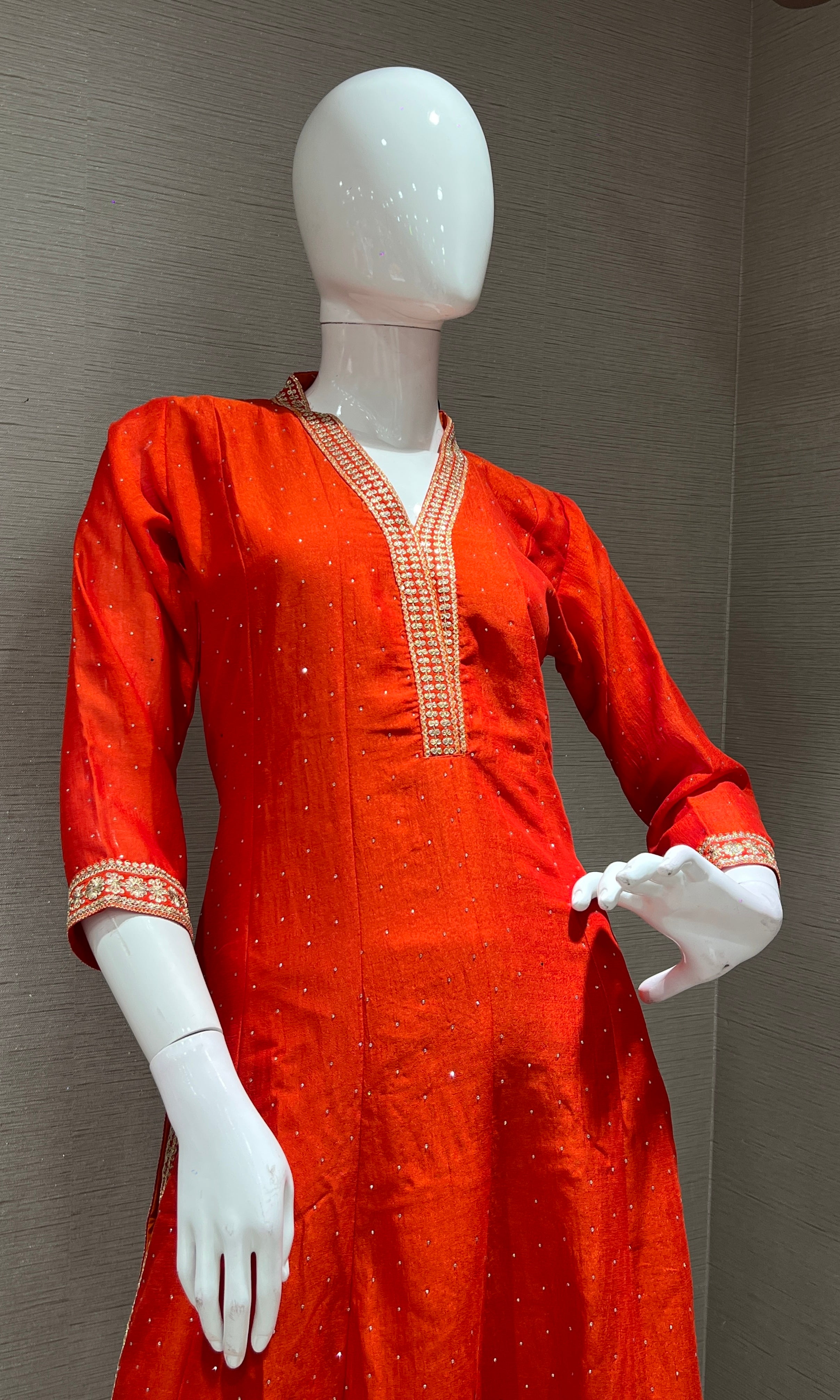 Orange EMBROIDERED ANARKALI KURTA SET