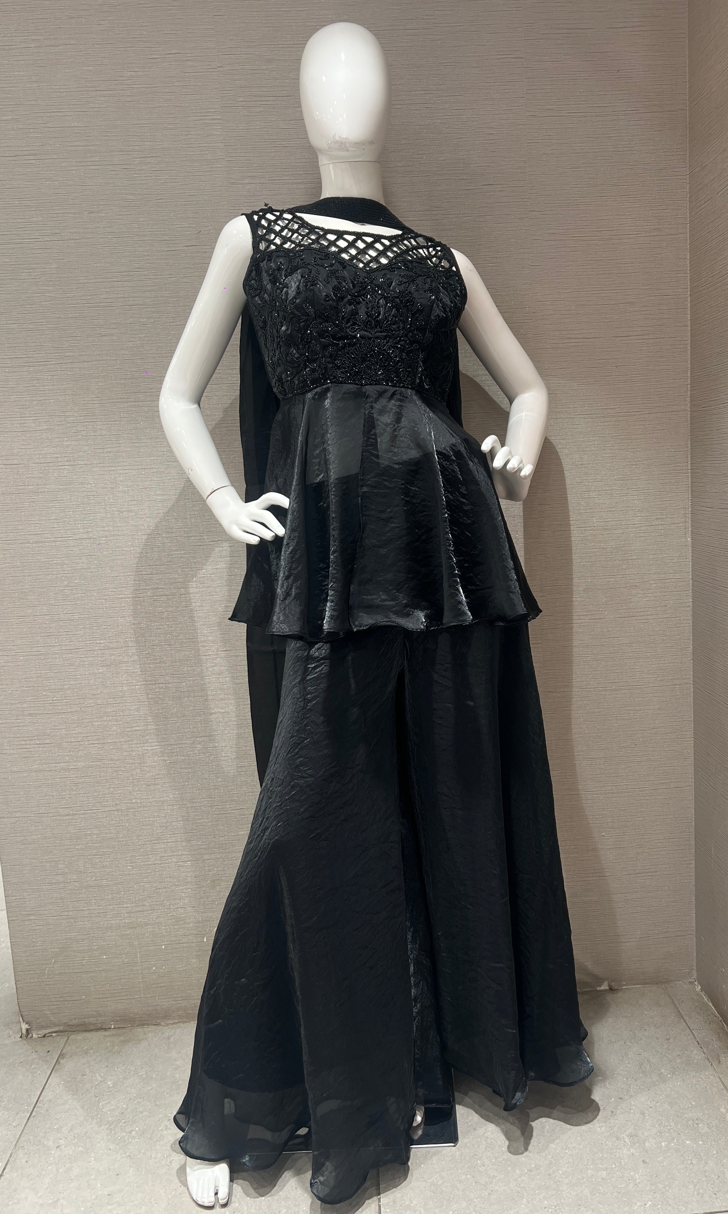 Black Embroidered Peplum palazzo set