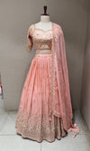 Blush Pink Sequins Embroidered Tissue Lehenga Choli
