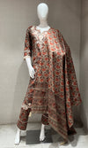GREY AND orange printed EMBROIDERED KURTA SET