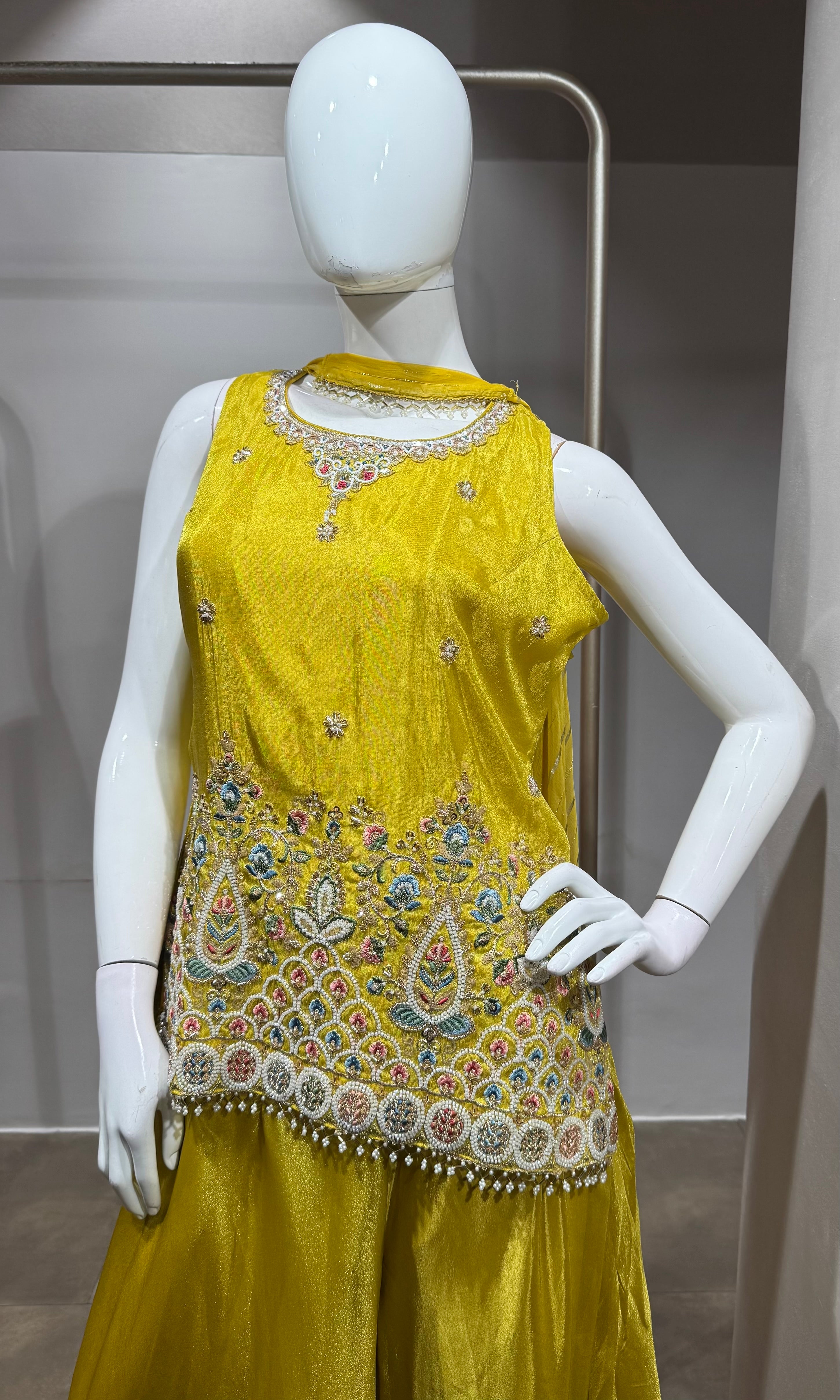 Yellow Embellished Floral Motif Ethnic Sharara