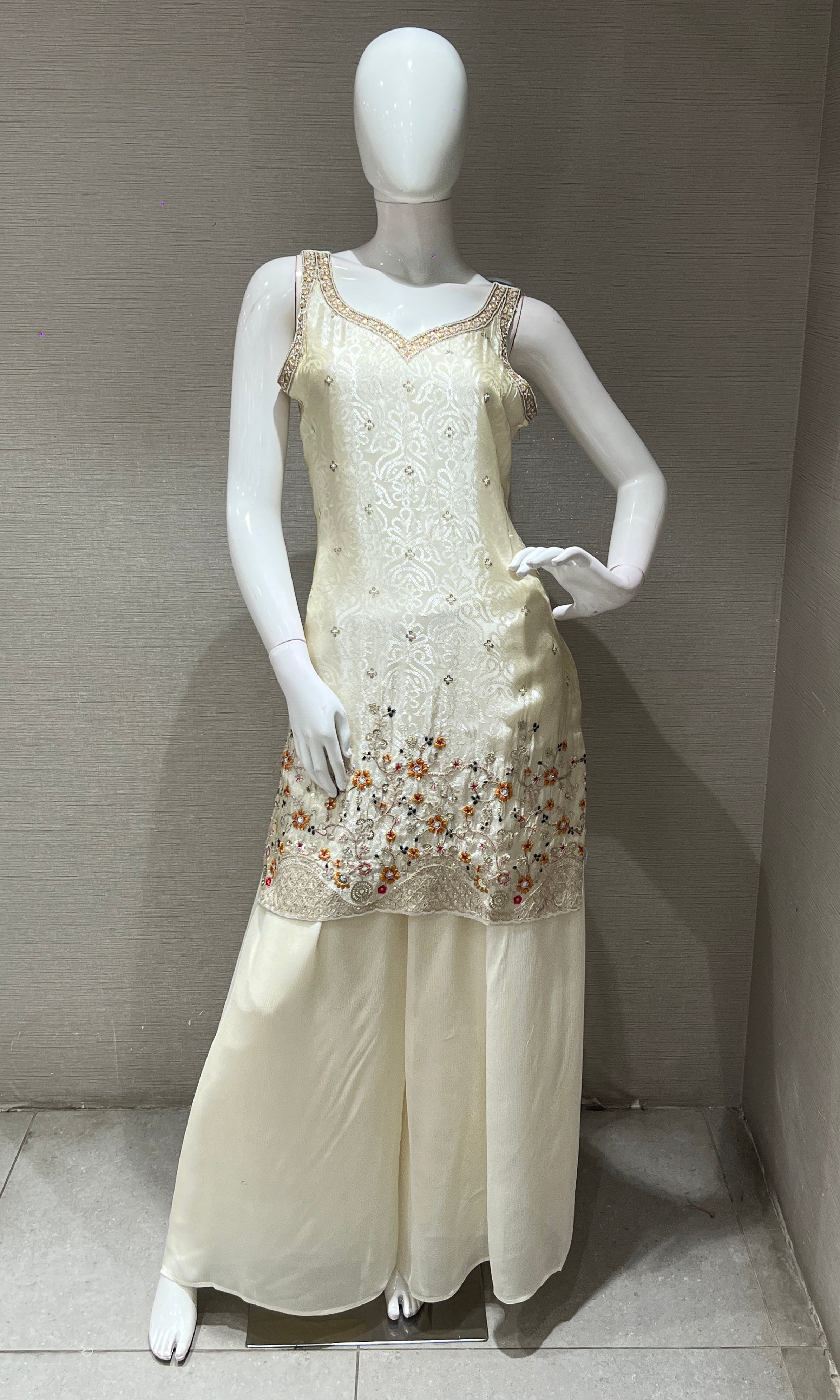 Cream EMBROIDERED SHARARA SET