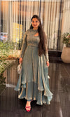 Sea green ANARKALI WITH NECK DESIGN