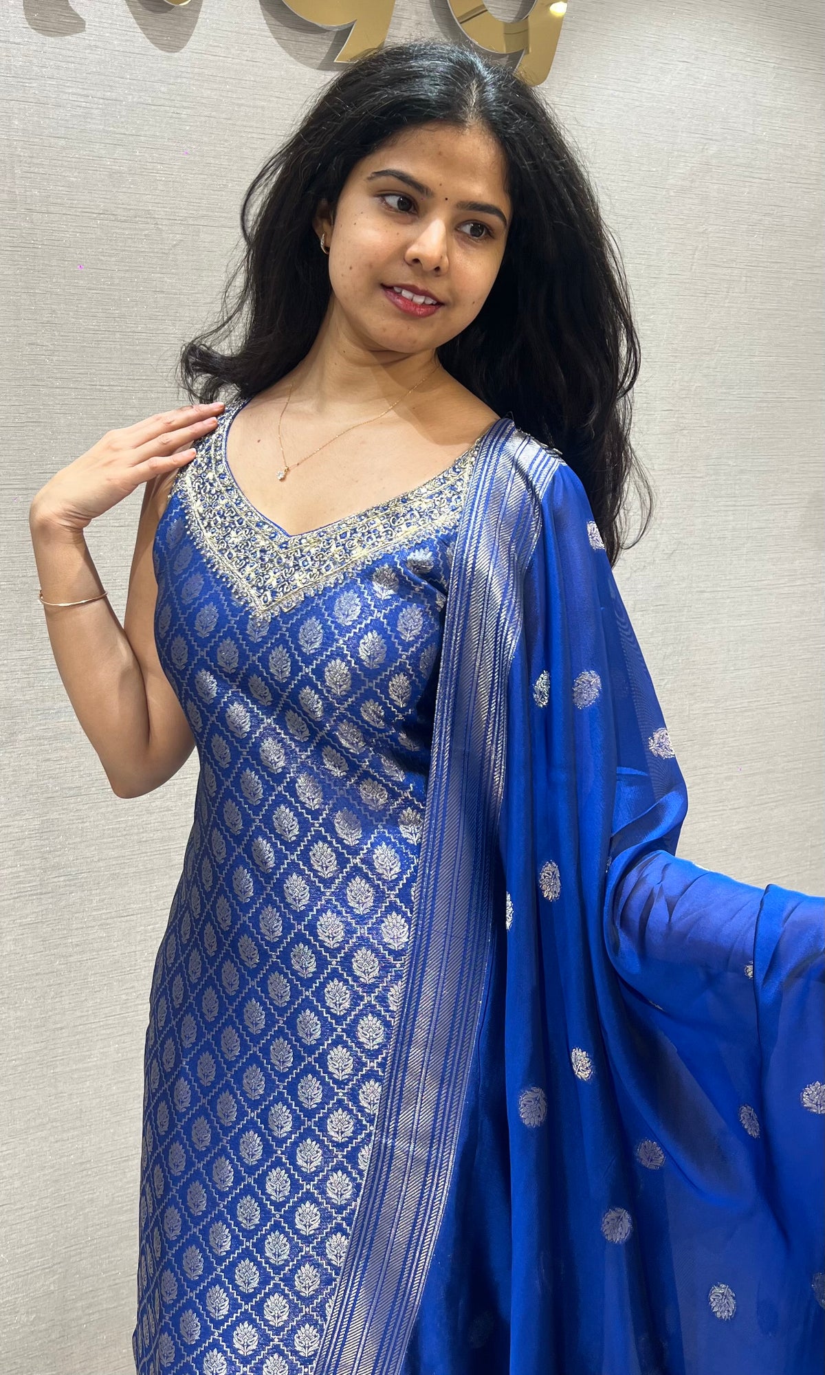 Royal Blue Banarasi Kurta Set with Dupatta