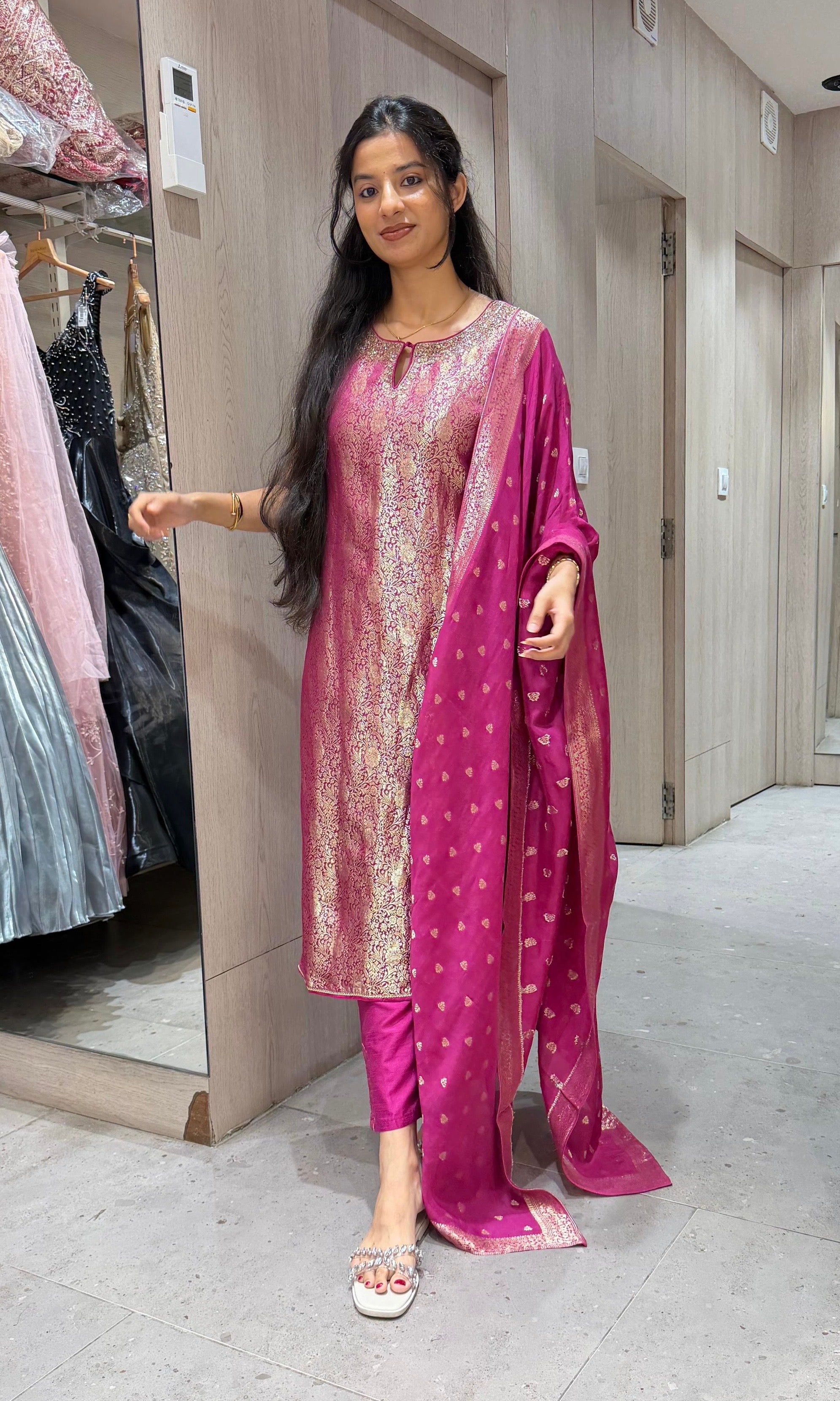 Violet Banarasi ethnic kurta set