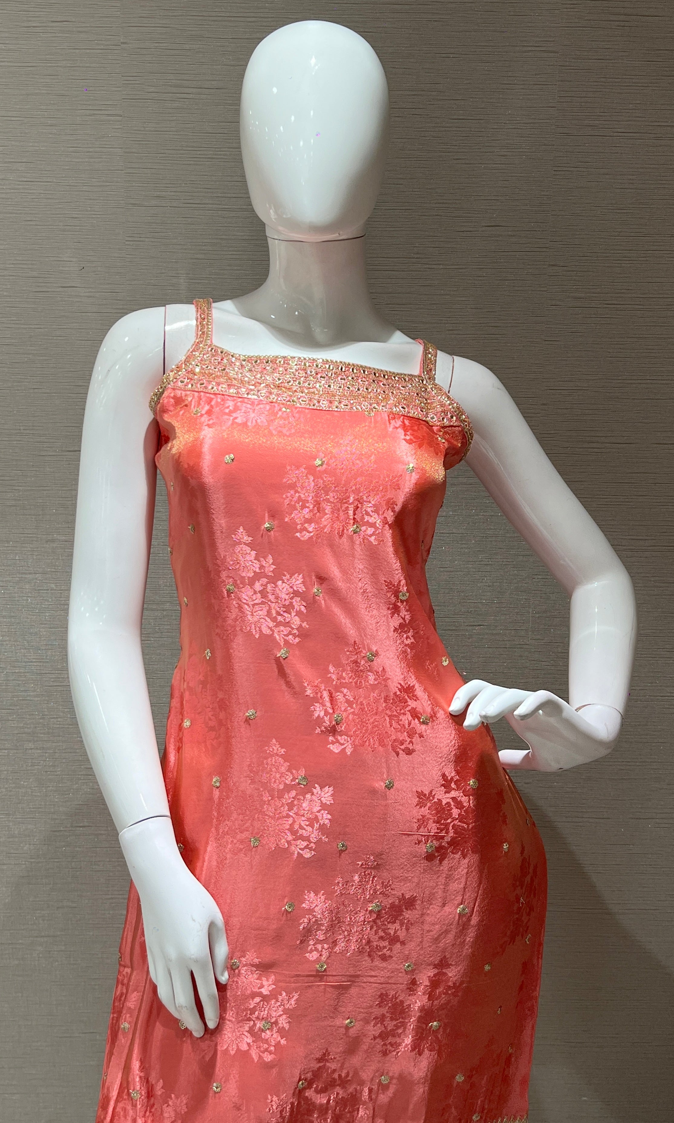 Baby pink and Gold Embroidered kurta set