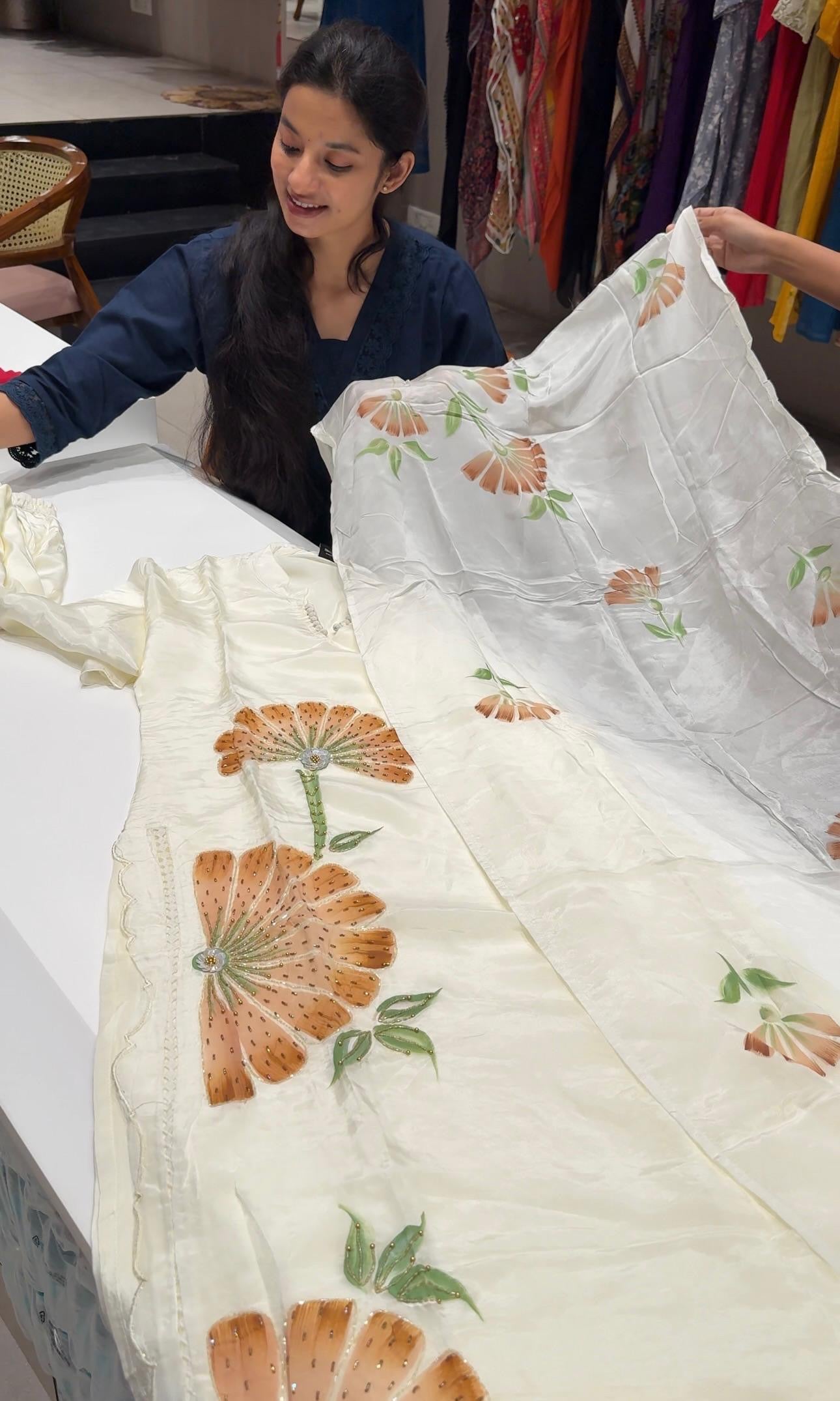 Cream Floral Motif KURTA SET