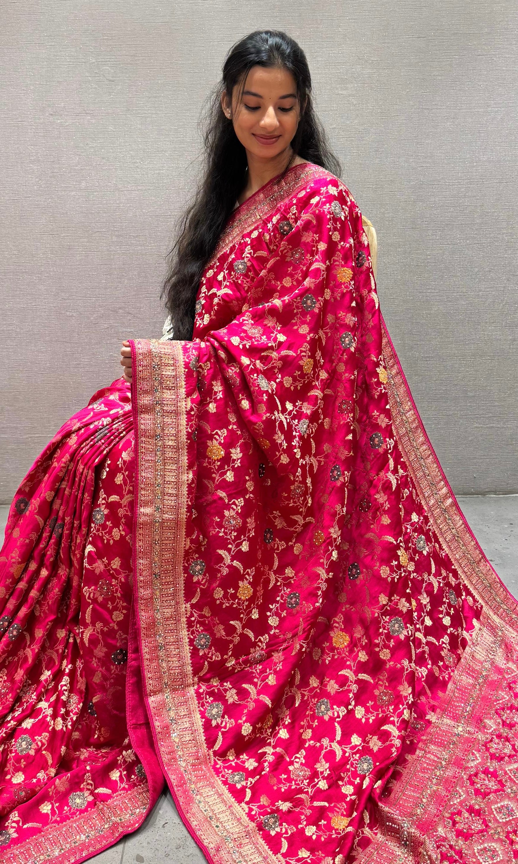 Pink Banarasi saree
