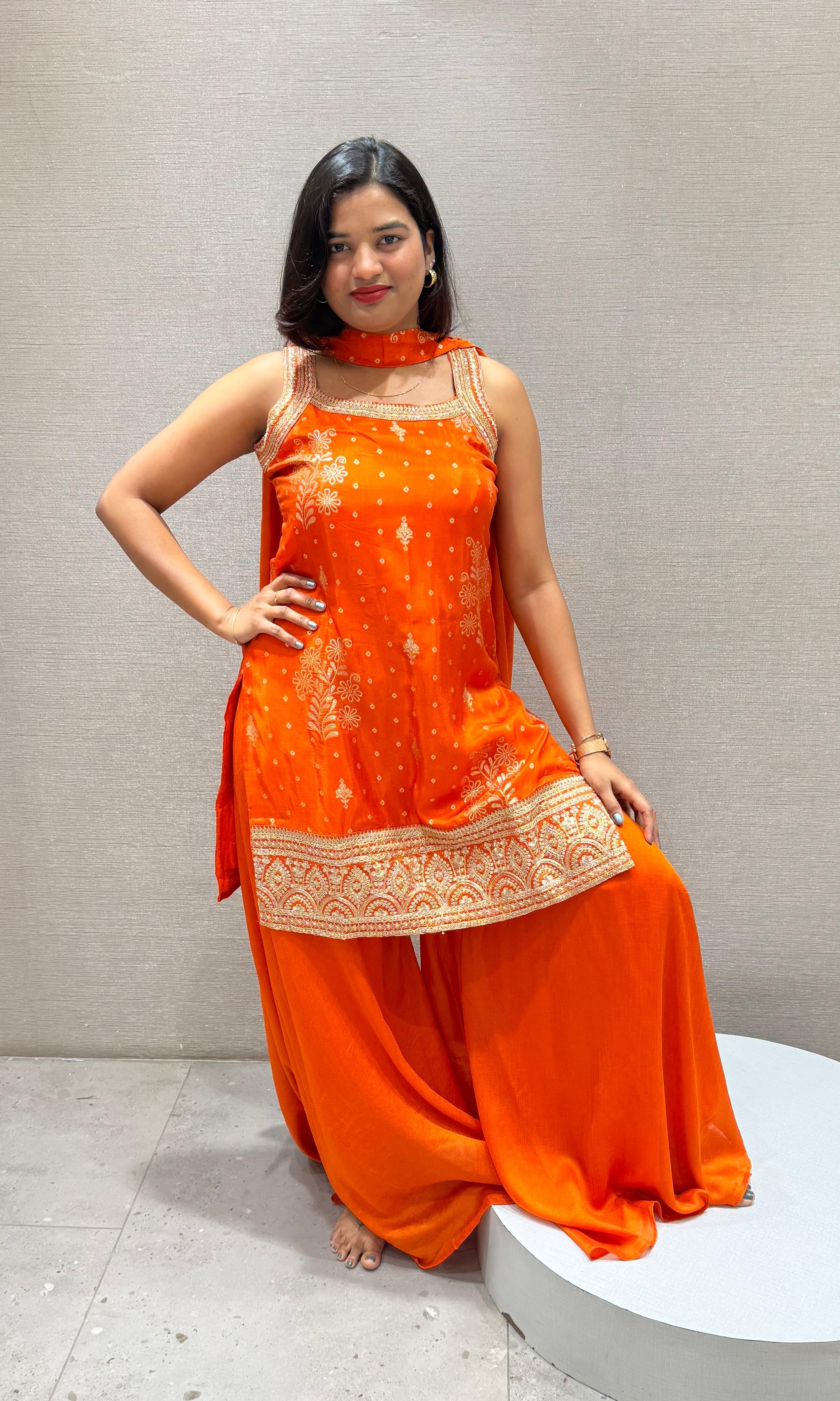 Orange GOLD EMBROIDERED SHARARA SET