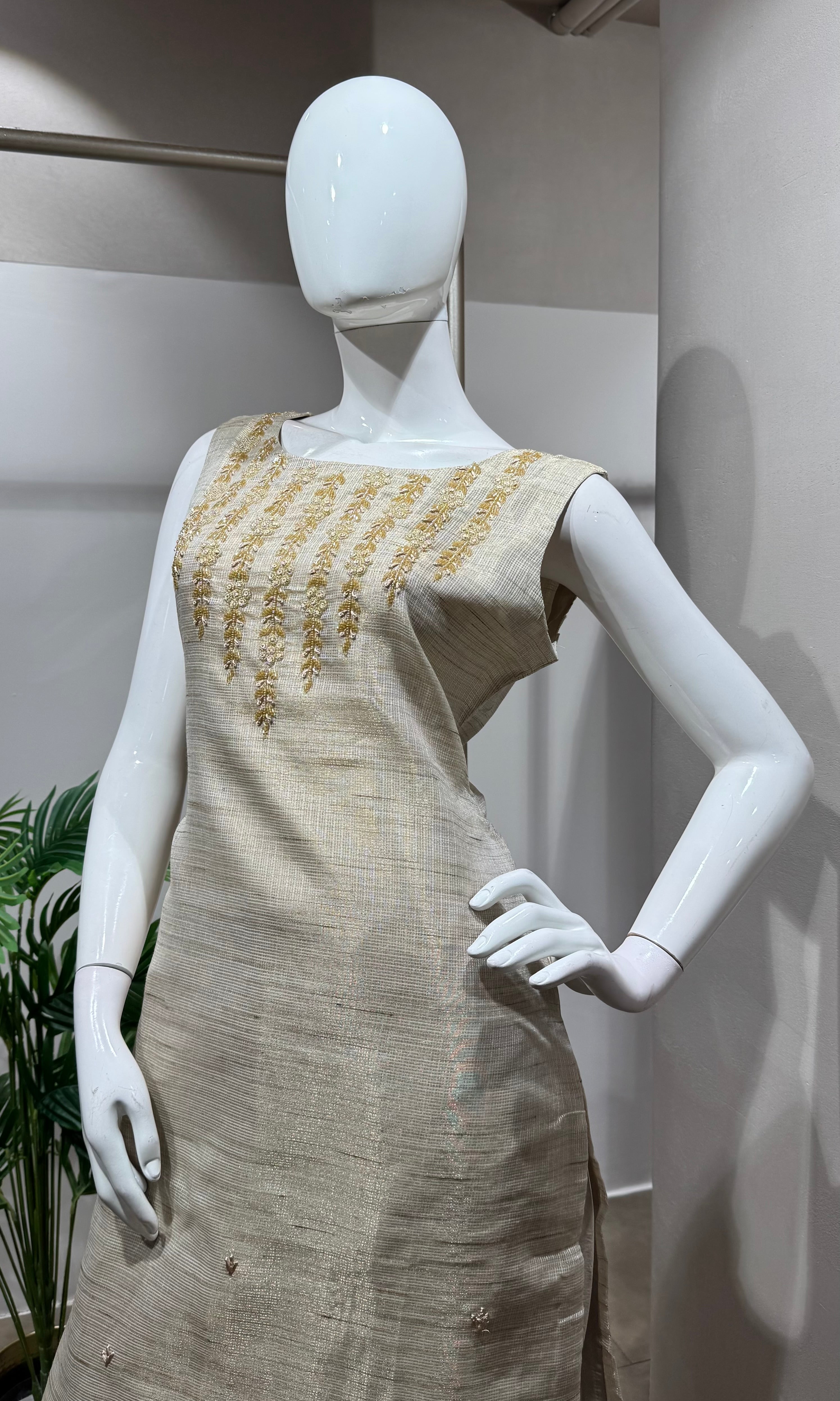 Fawn Banarasi Silk Elegant Kurta SET
