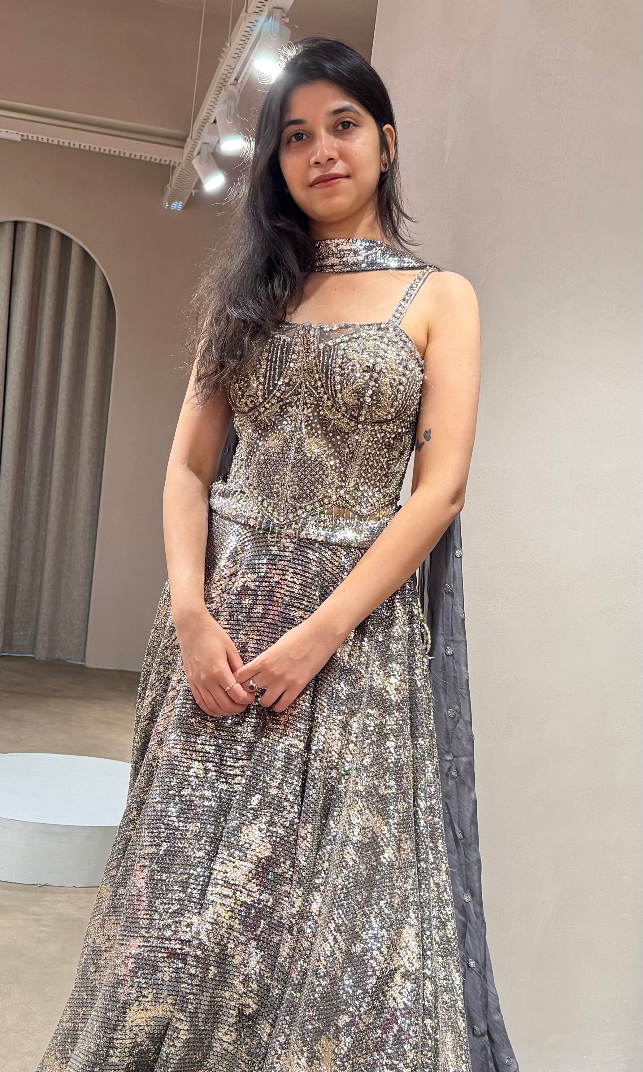 Grey LEHENGA WITH CORSET BLOUSE