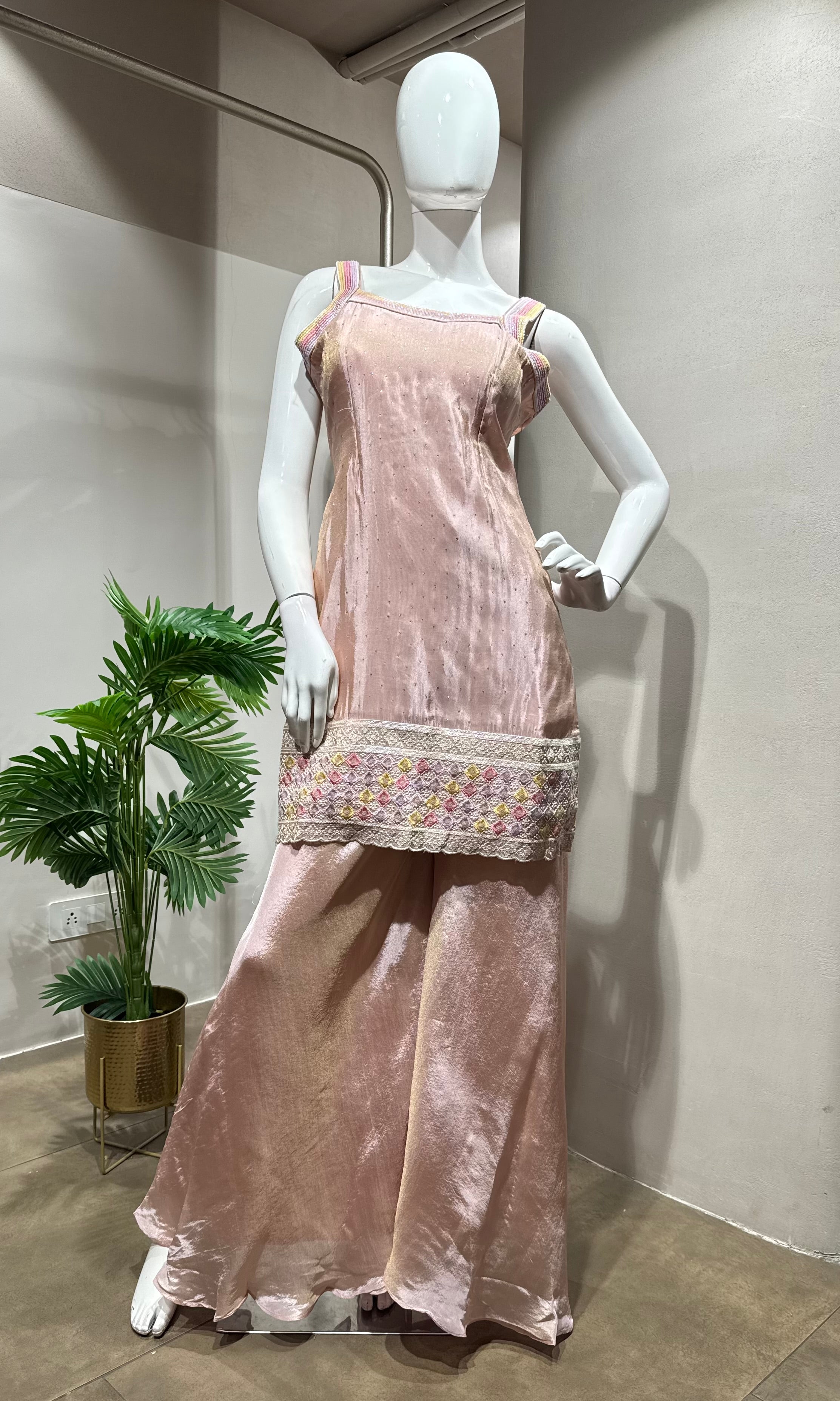 pink rose gold palazzo set