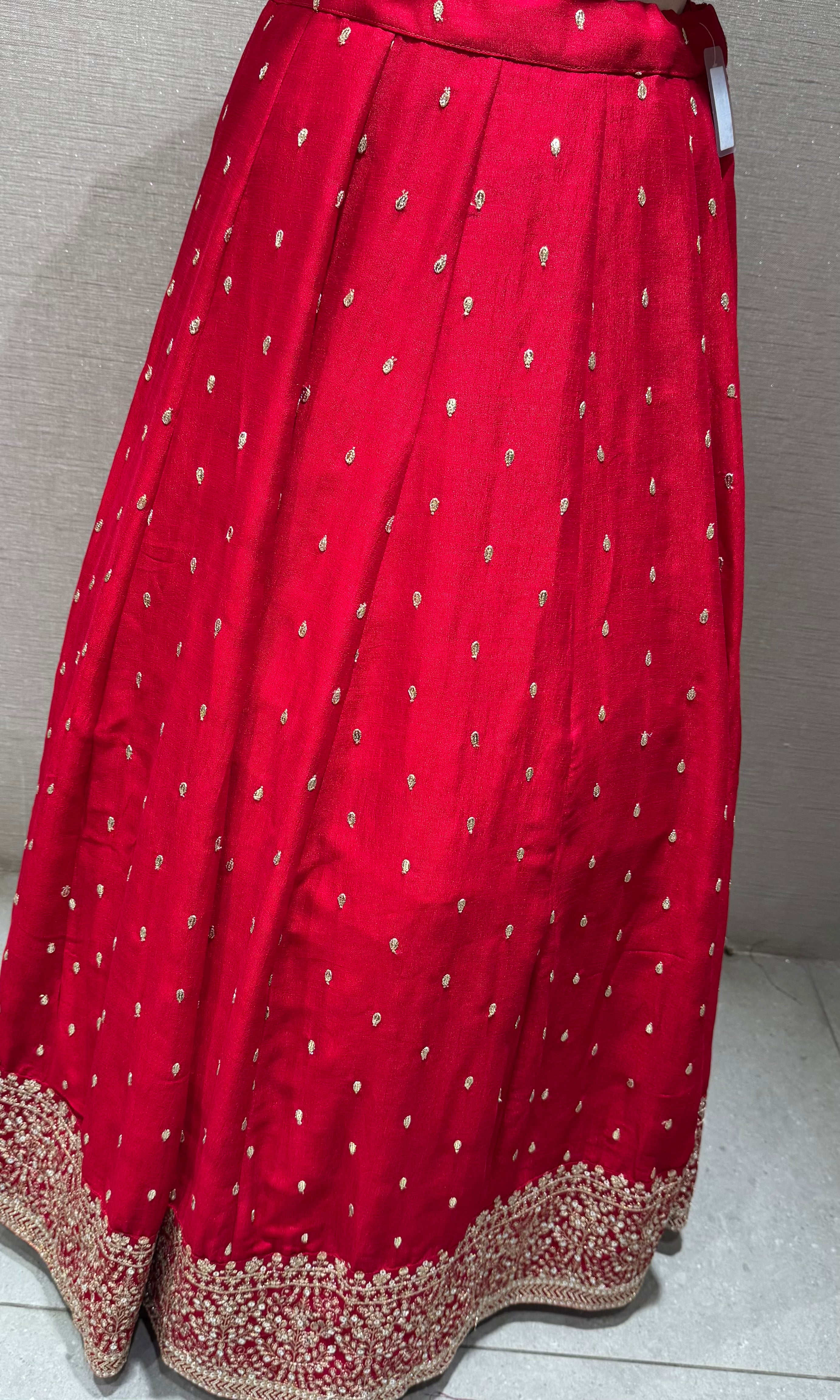 Red Silk Lehenga set with Gold Border