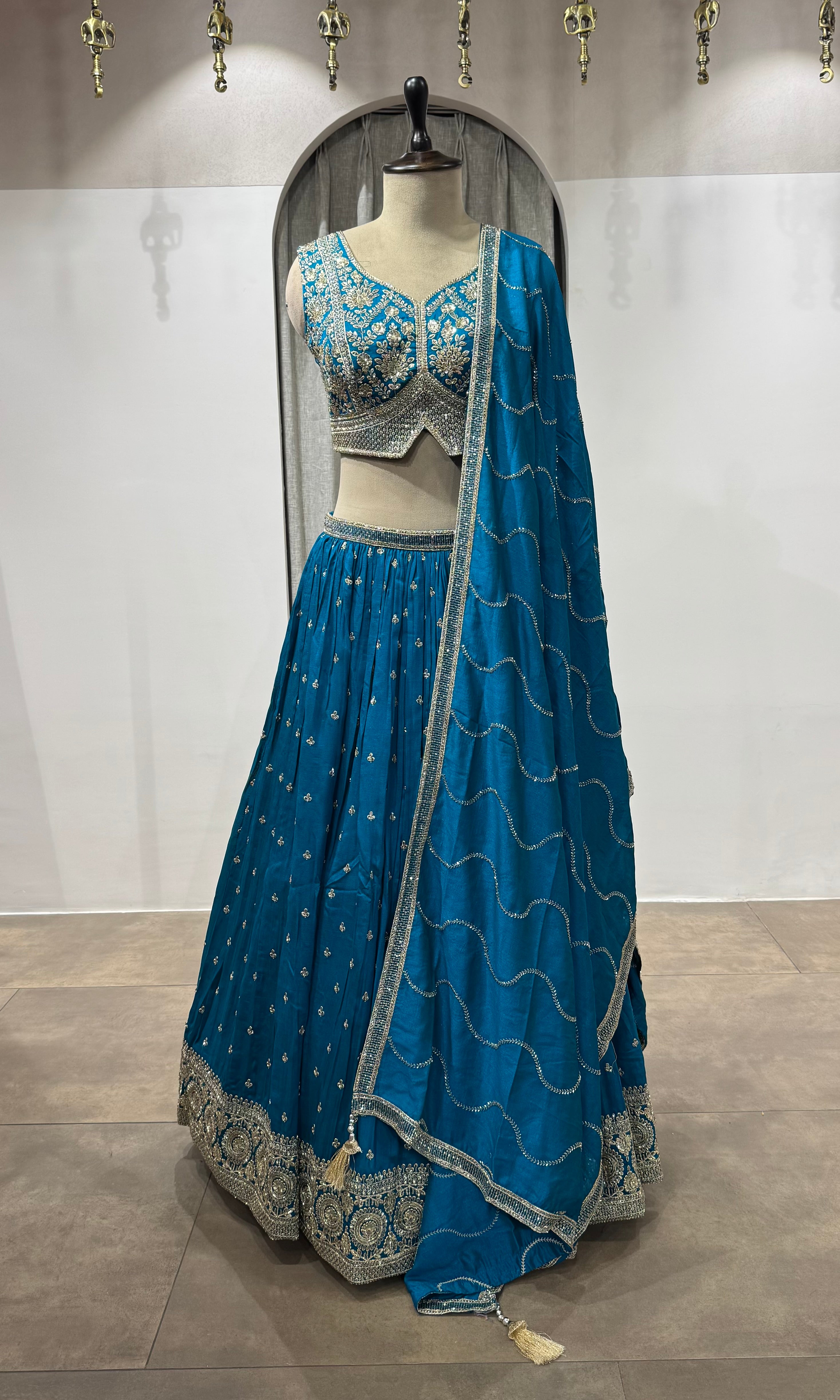 Rama Blue Embroidered Lehenga Choli Set