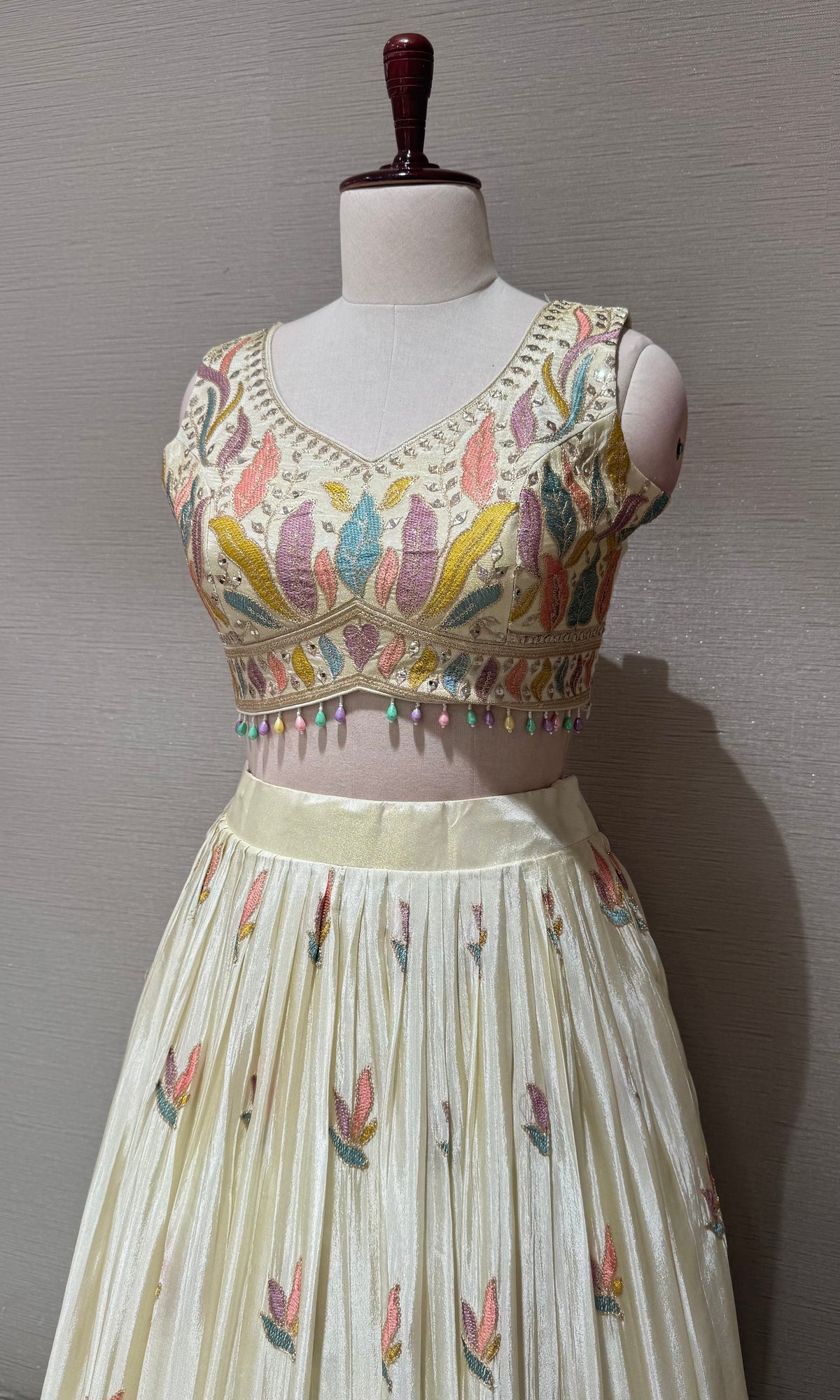 Cream Tissue silk Floral Print Lehenga Set