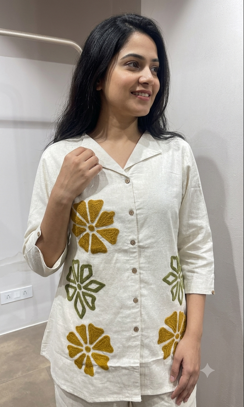 Cream and Mustard Floral Co-Ord Set