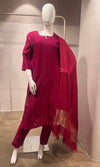 PINK Silk Blend Straight Kurta Pant Set with Dupatta