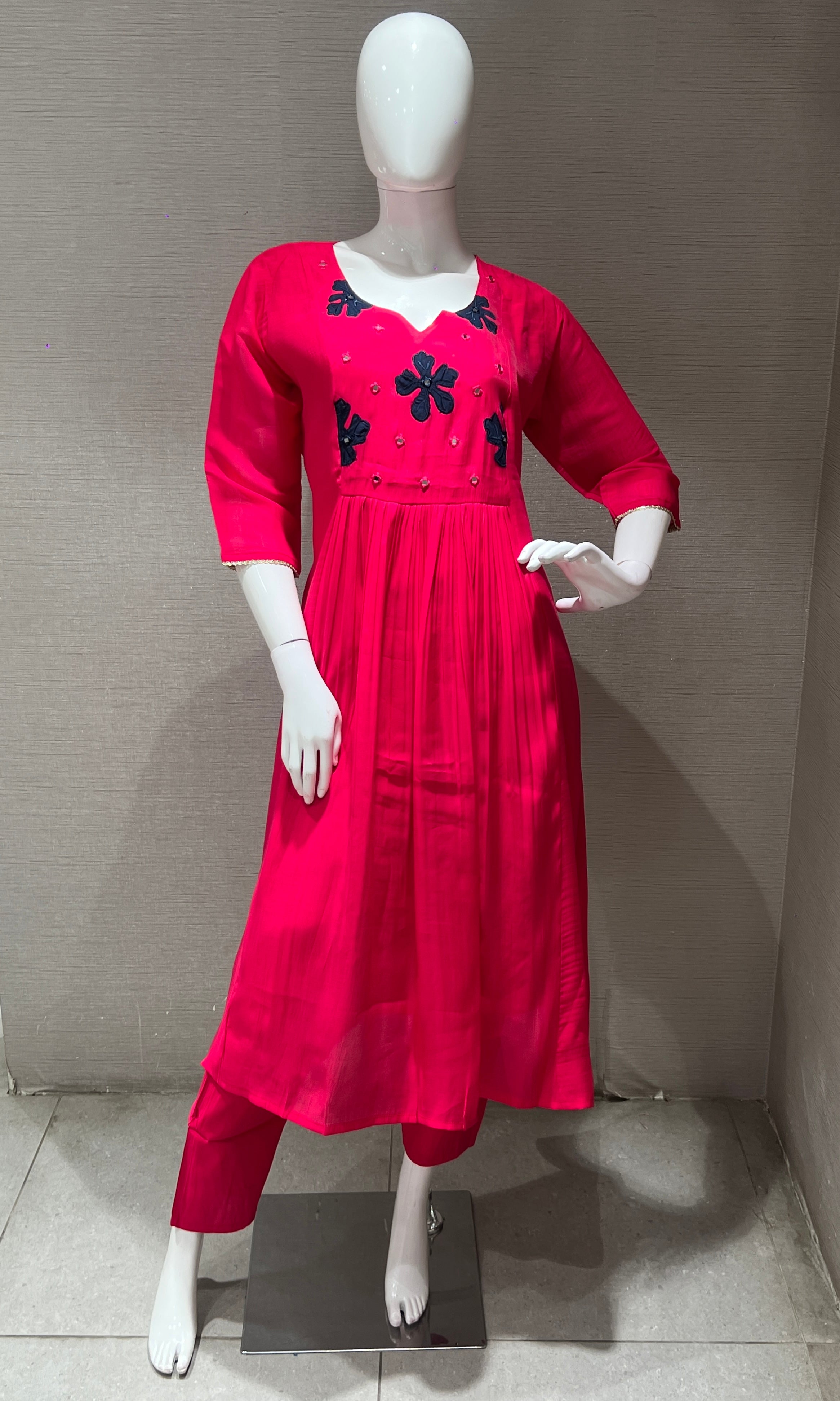 Pink blue floral kurta set