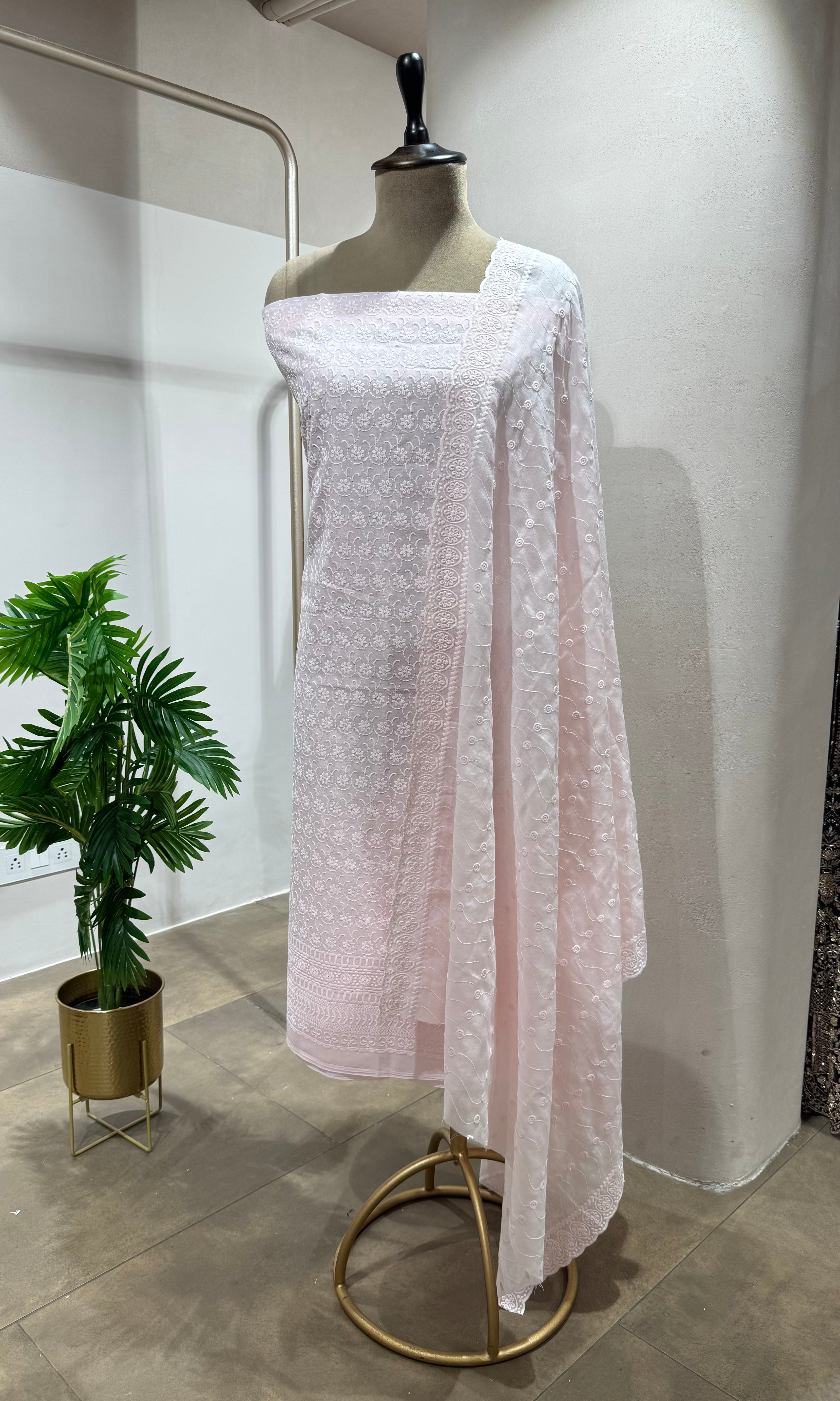 PINK CHIKANKARI DRESS MATERIAL