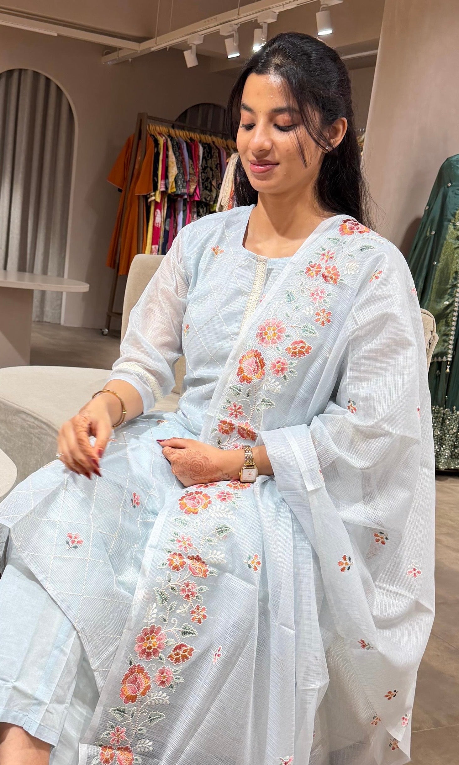 Sea blue FLORAL MOTIF kurta set