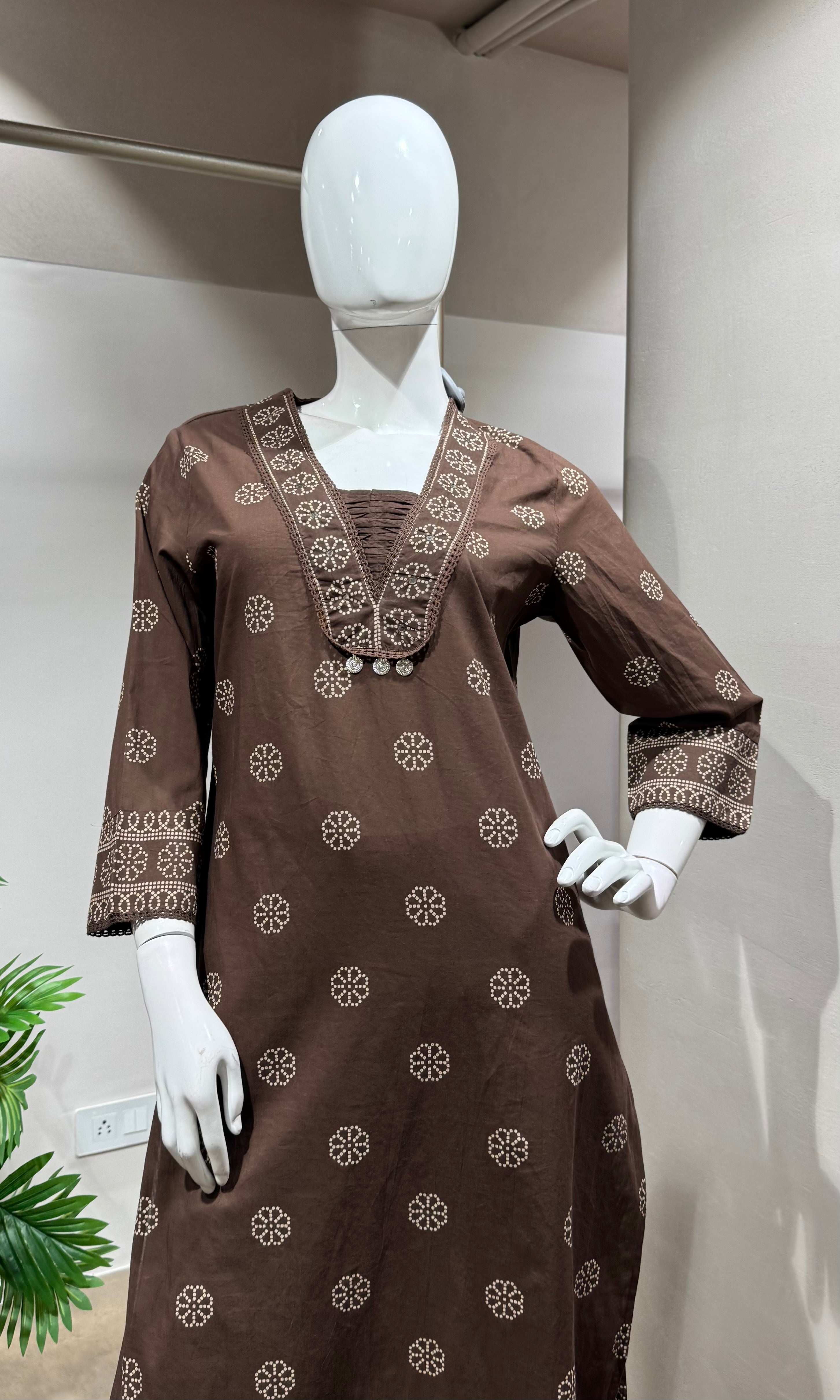 Brown Embroidered Kurta Set with Dupatta