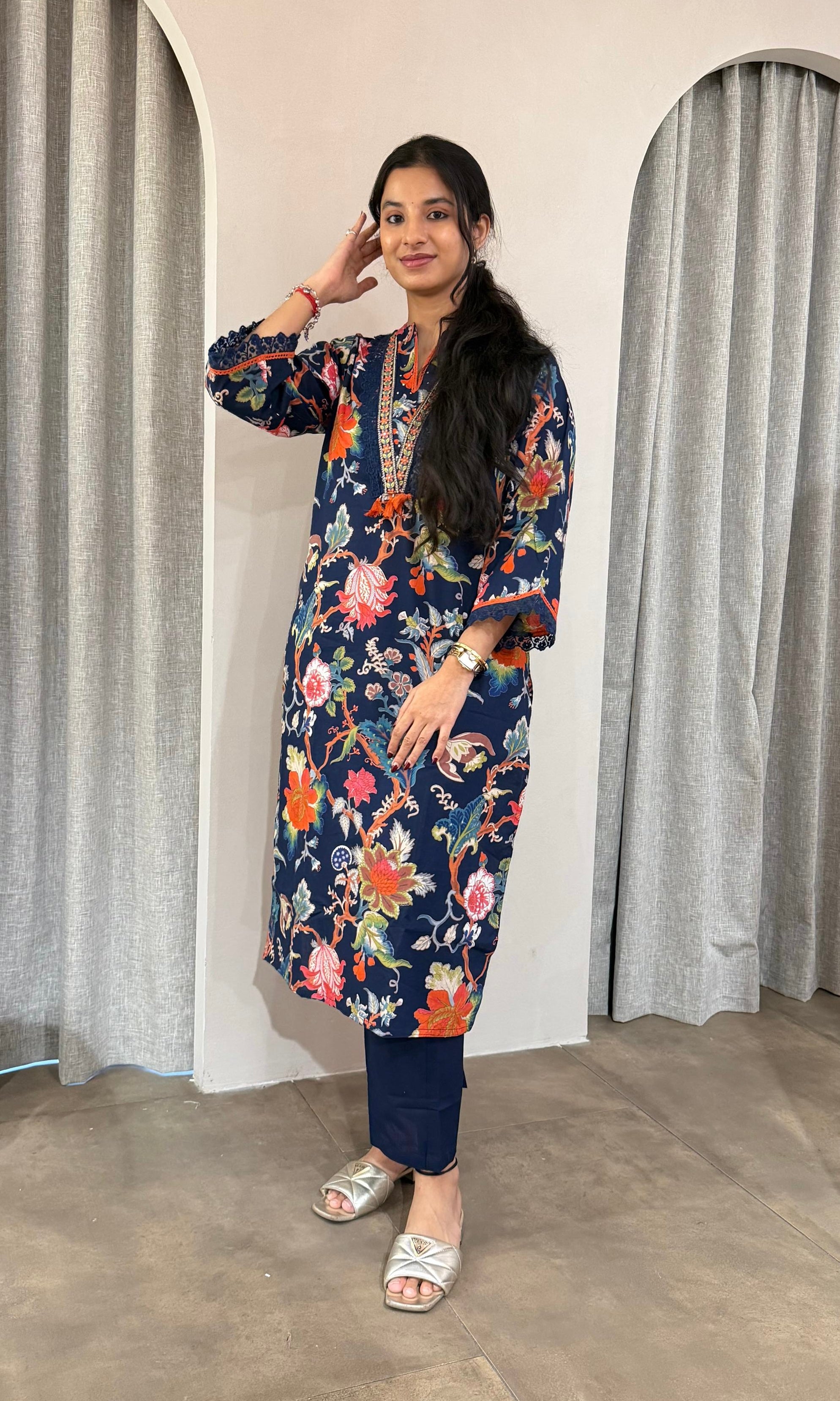 Blue FLORAL kurta set