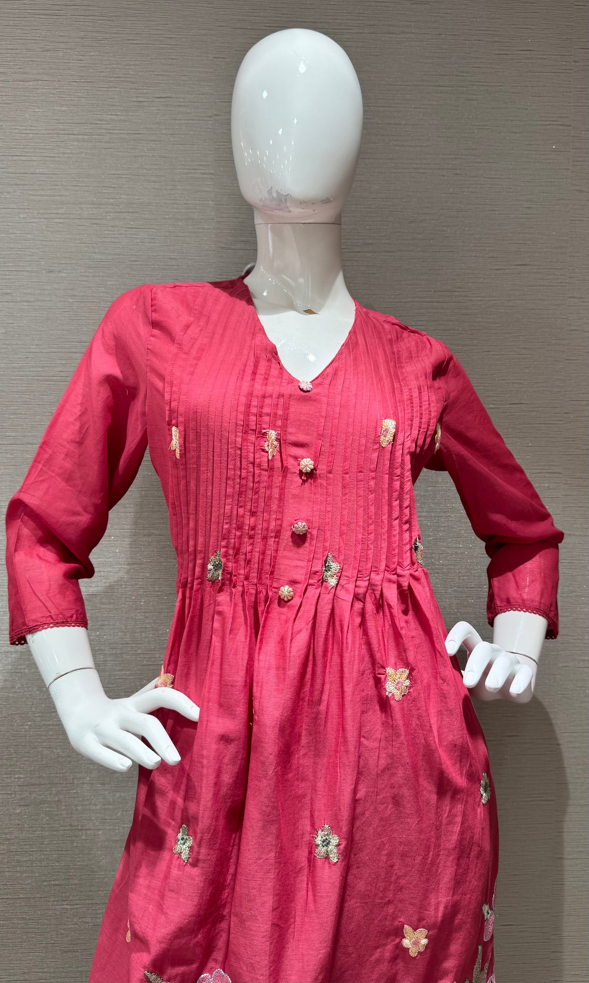 Pink Floral Silk Chanderi kurta Set