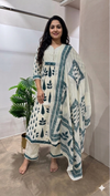 GREEN and white ethnic printed anarkali set